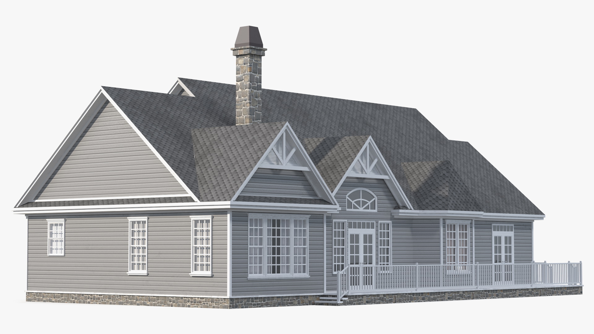 3D Grey American House With Two Garage Doors