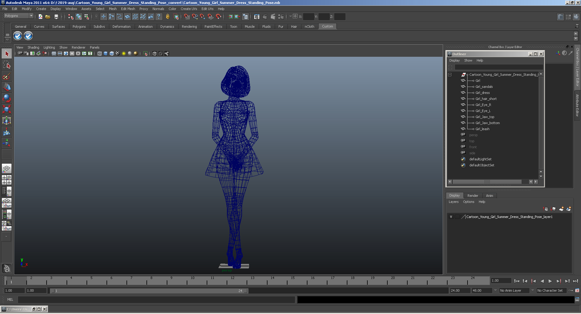3D model Cartoon Young Girl Summer Dress Standing Pose