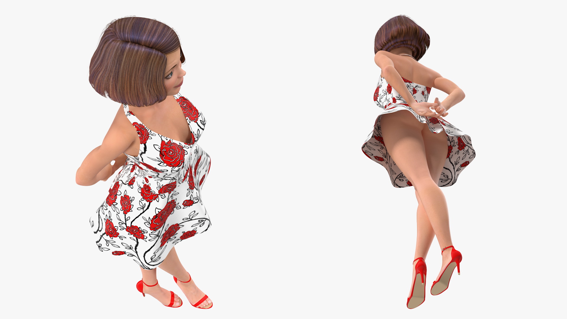 3D model Cartoon Young Girl Summer Dress Standing Pose