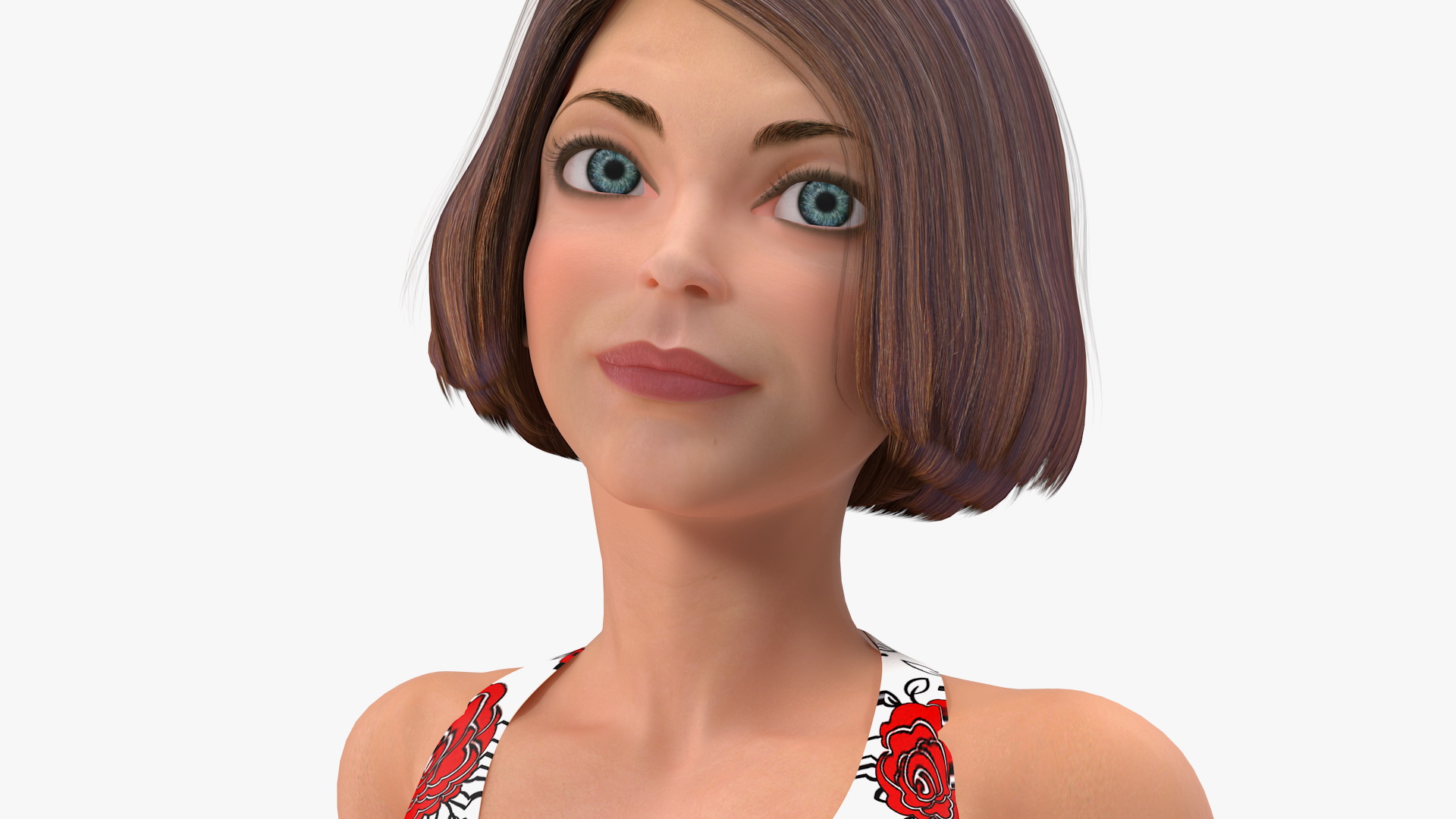 3D model Cartoon Young Girl Summer Dress Standing Pose