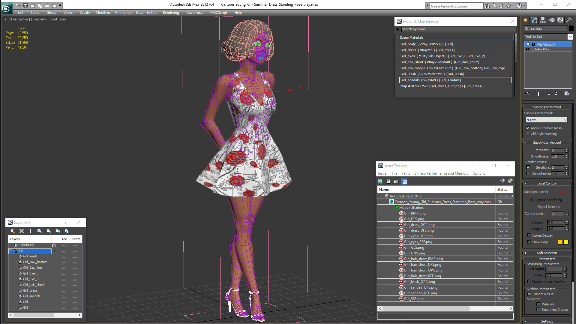 3D model Cartoon Young Girl Summer Dress Standing Pose