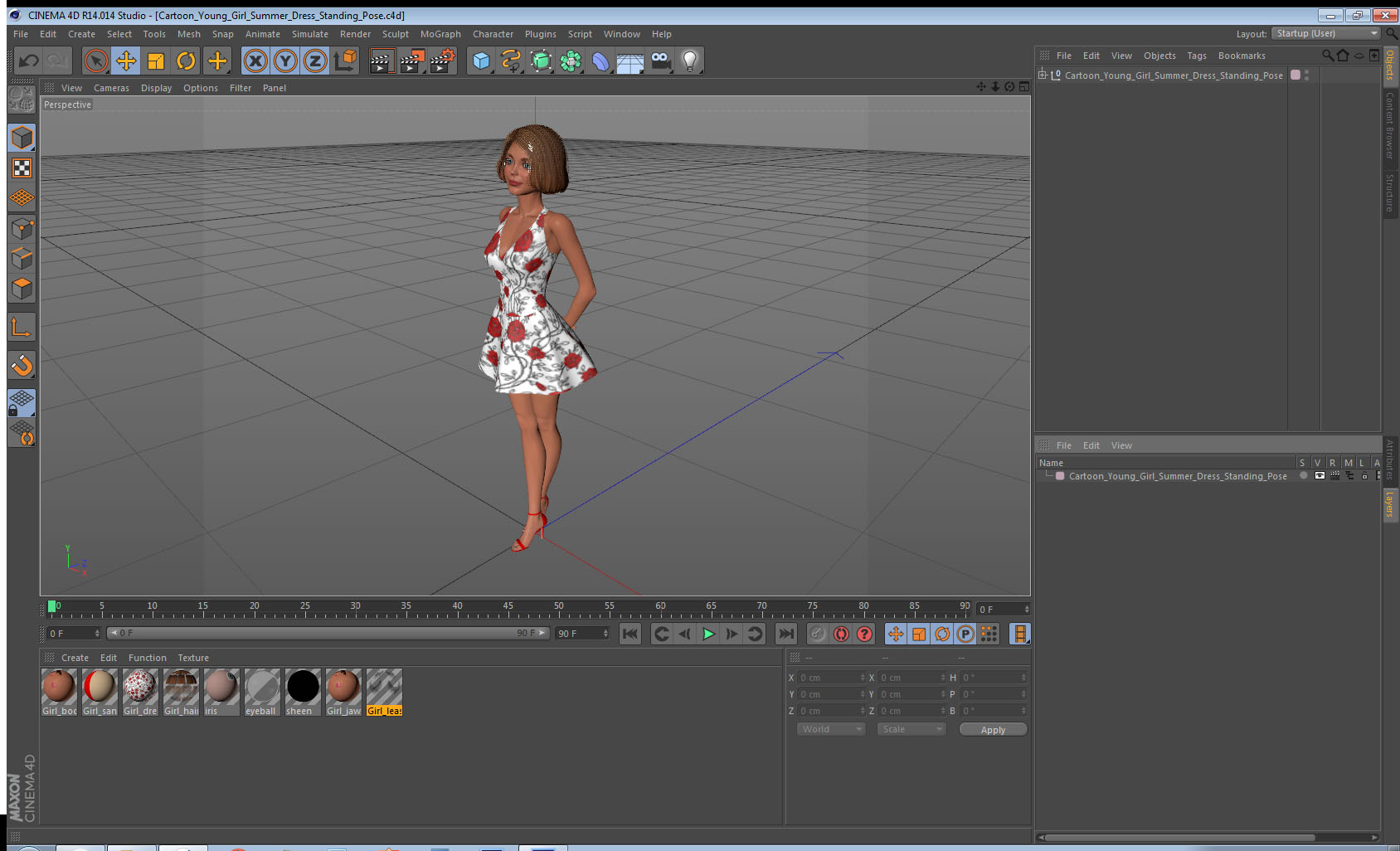 3D model Cartoon Young Girl Summer Dress Standing Pose