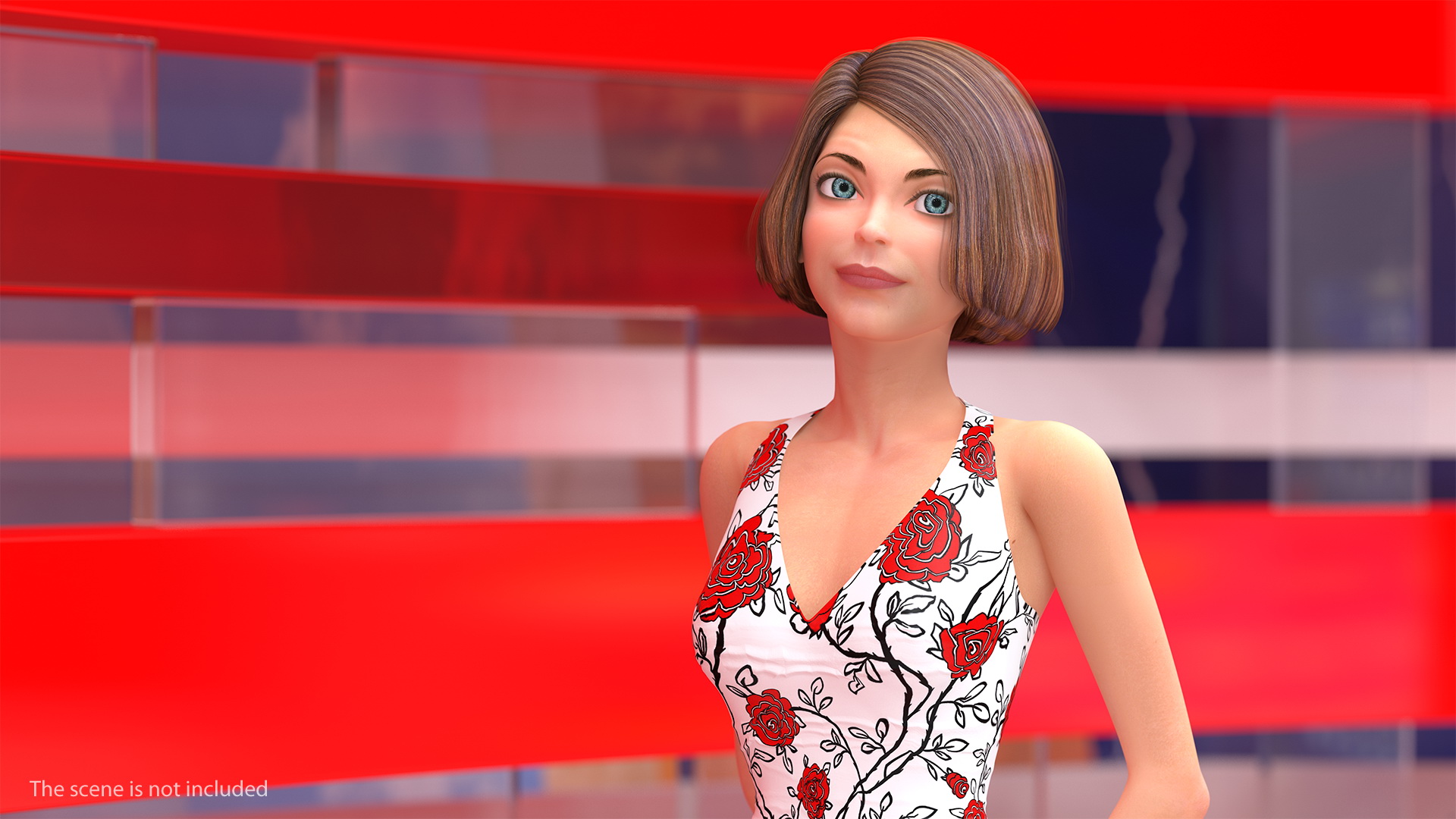 3D model Cartoon Young Girl Summer Dress Standing Pose