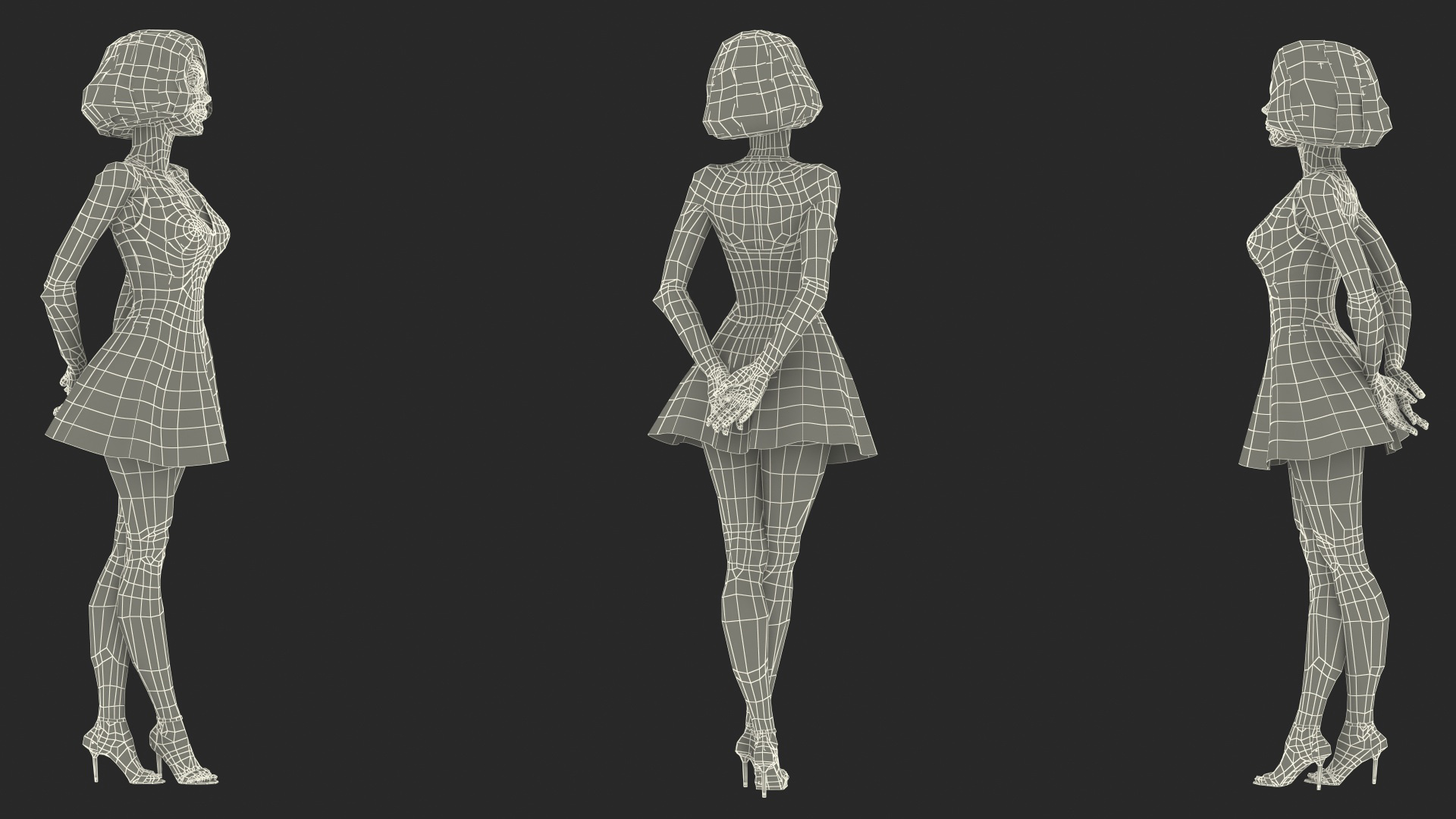 3D model Cartoon Young Girl Summer Dress Standing Pose