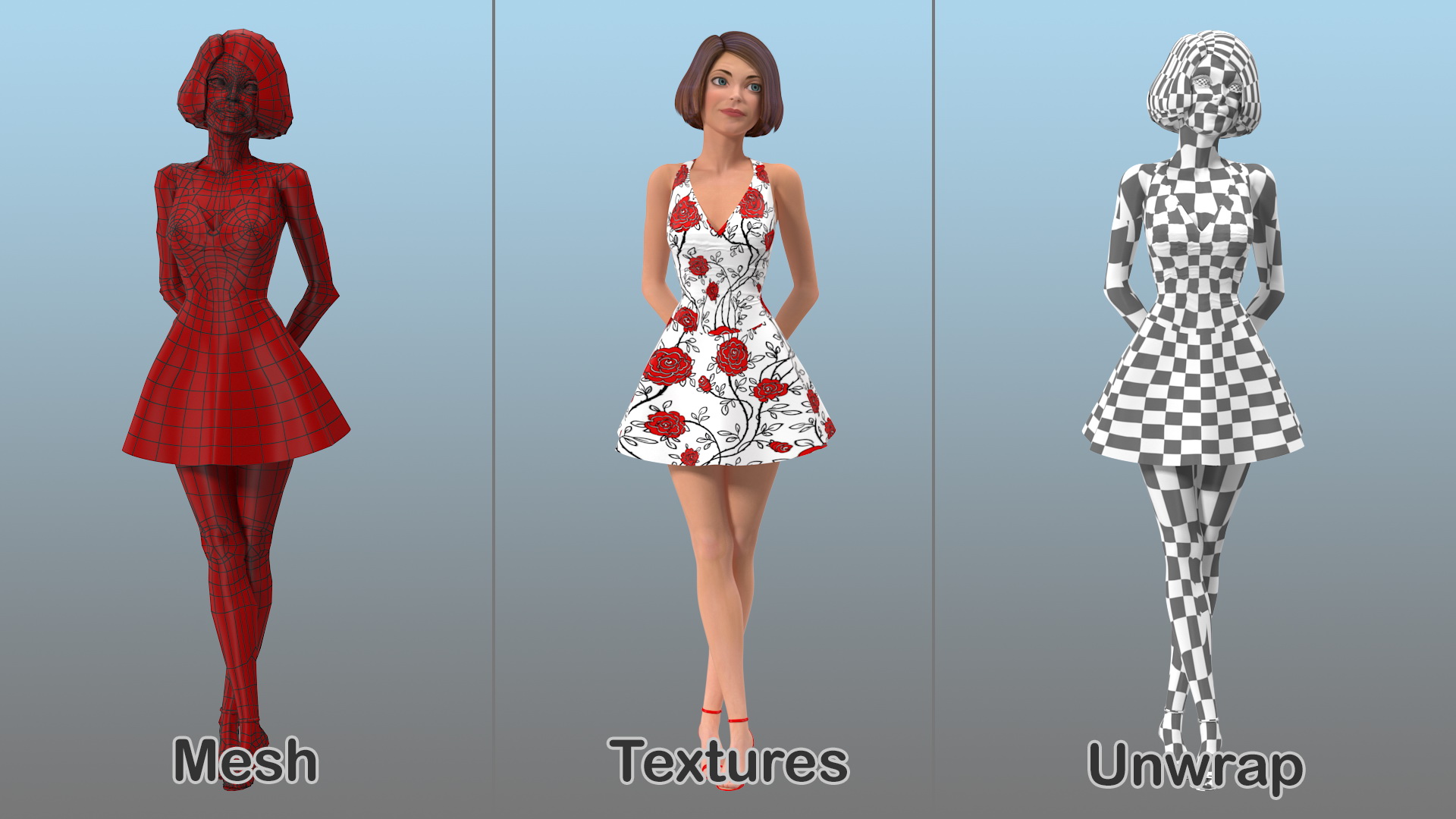 3D model Cartoon Young Girl Summer Dress Standing Pose