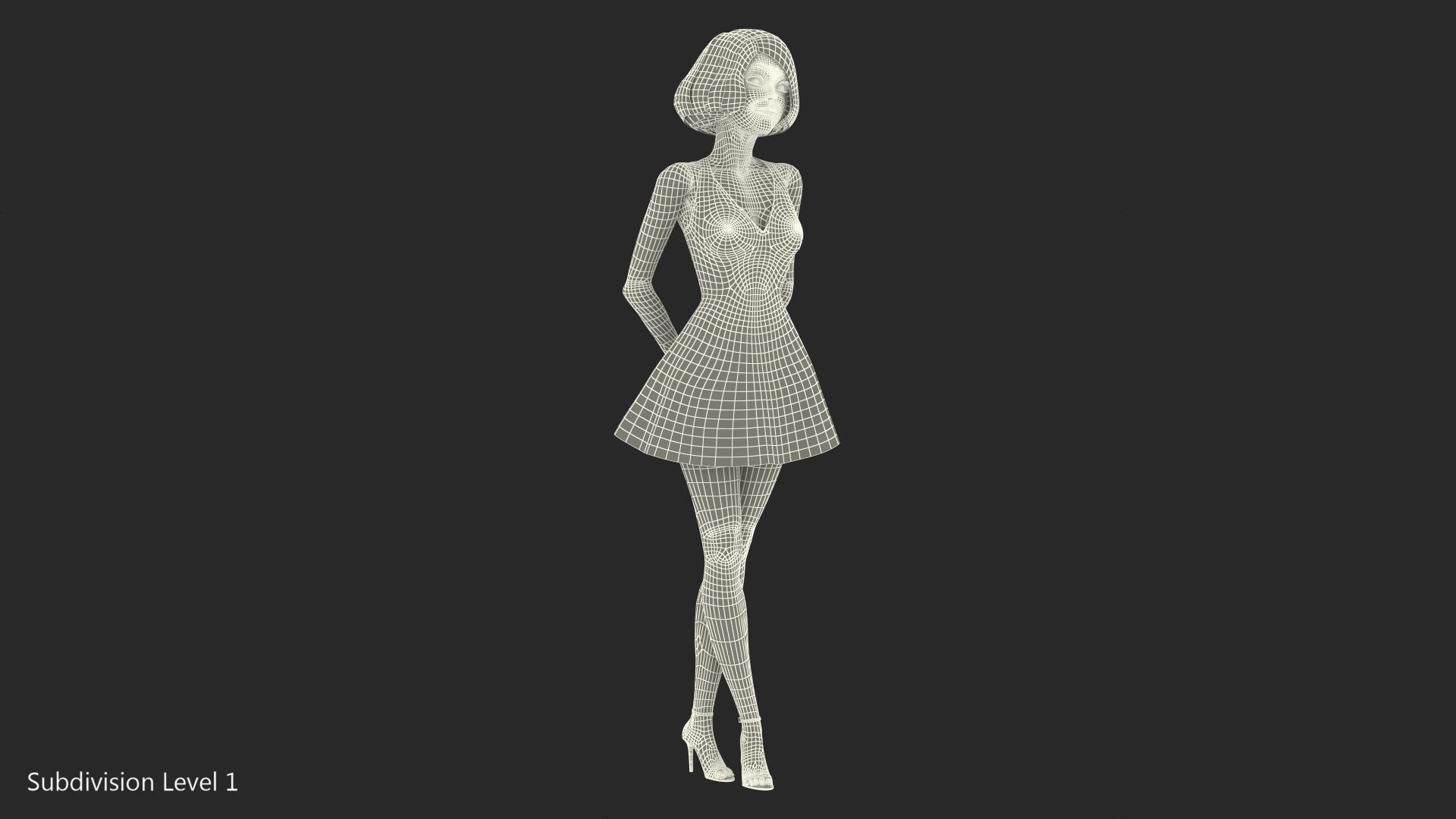 3D model Cartoon Young Girl Summer Dress Standing Pose