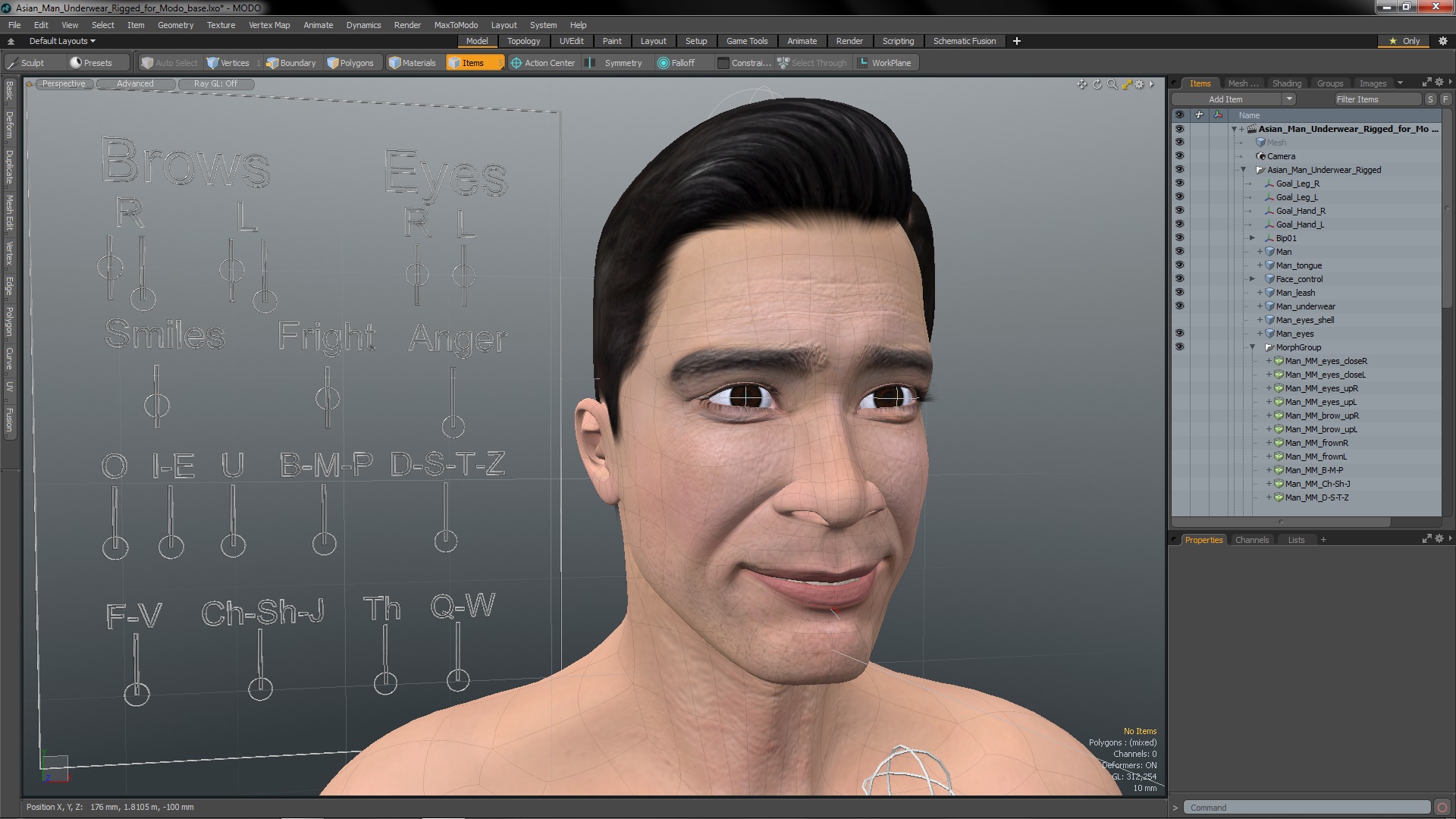 3D model Asian Man Underwear Rigged for Modo