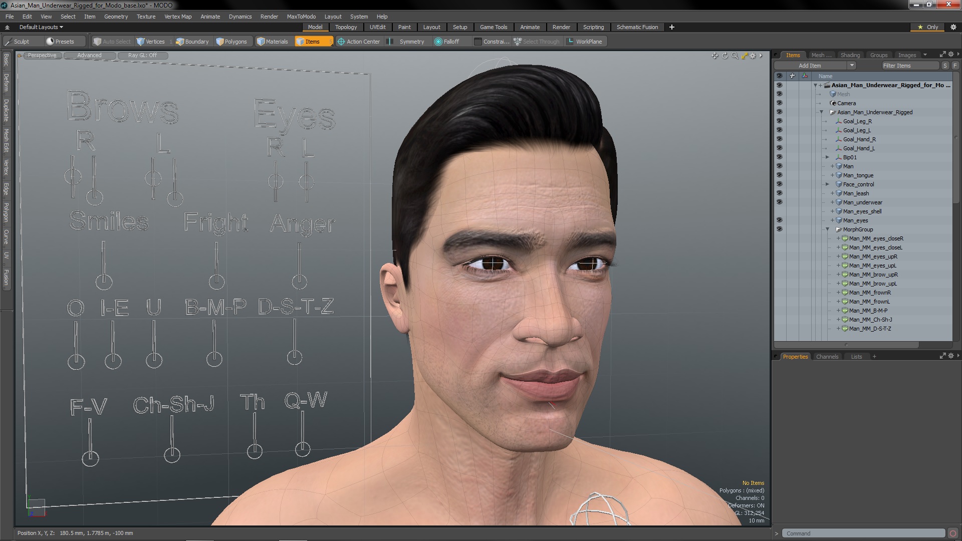 3D model Asian Man Underwear Rigged for Modo