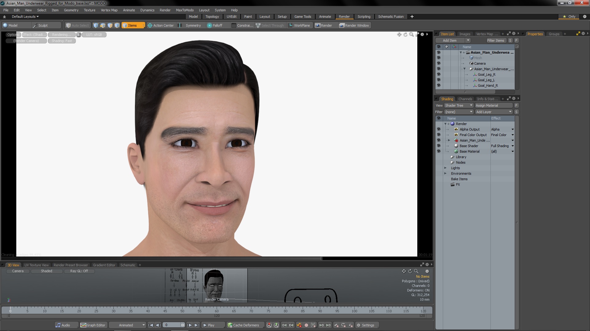 3D model Asian Man Underwear Rigged for Modo