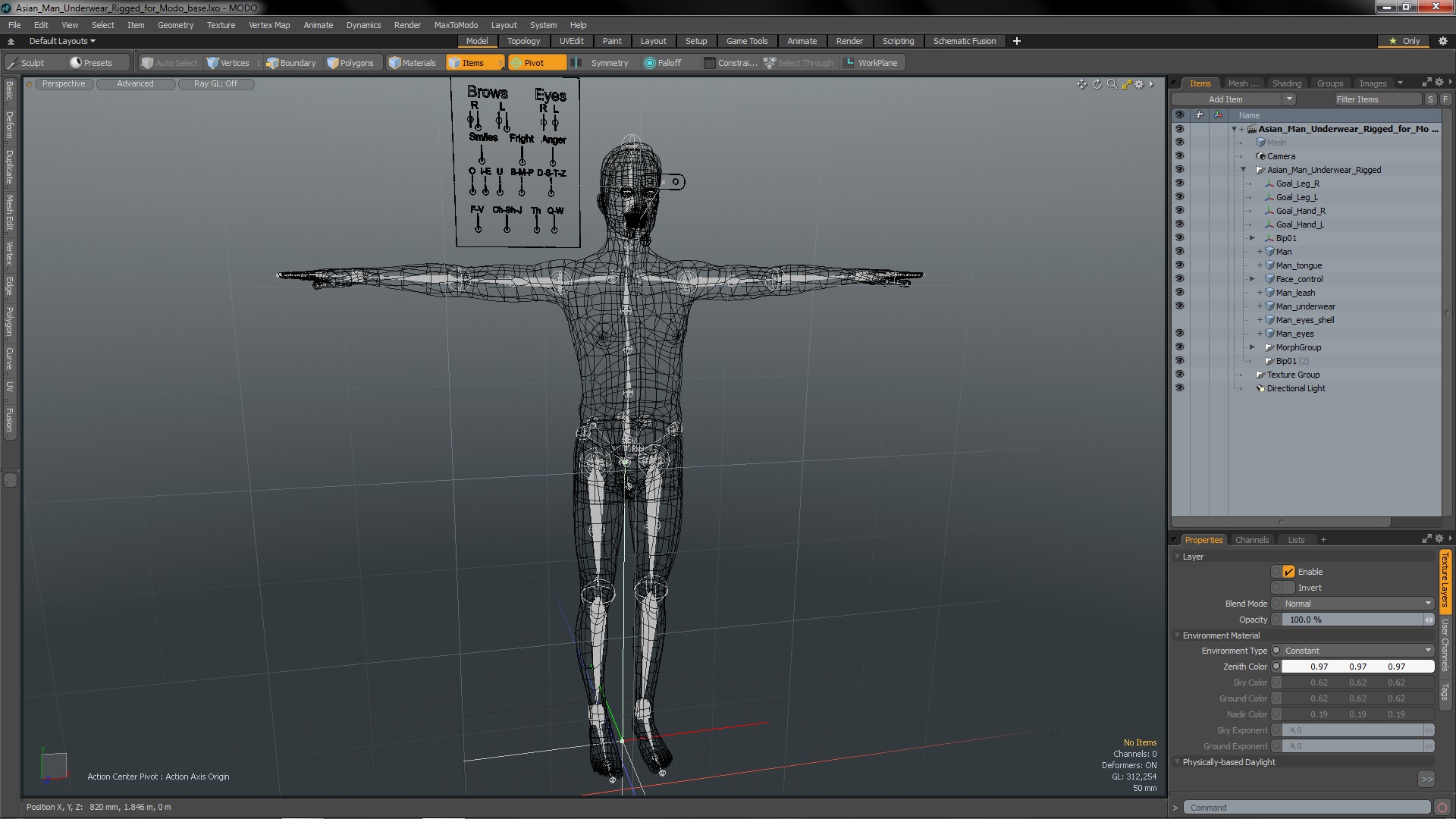 3D model Asian Man Underwear Rigged for Modo