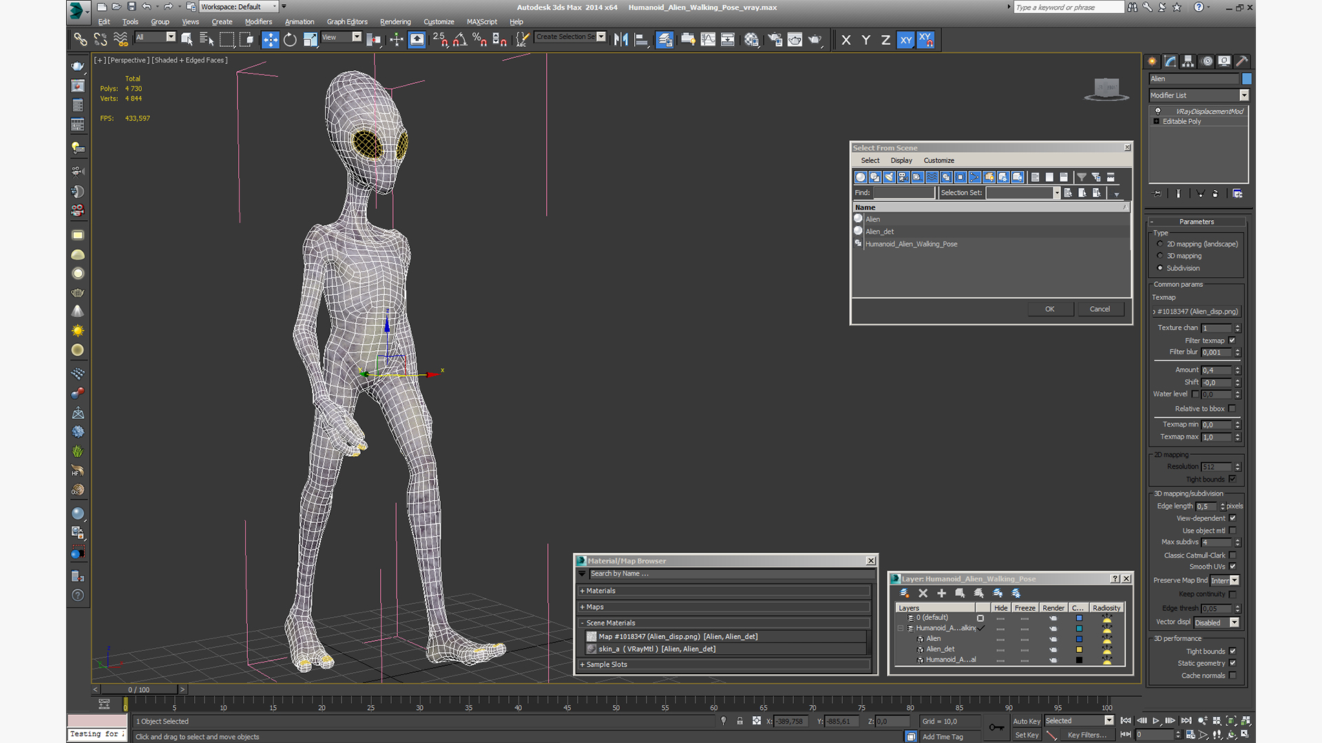 Humanoid Alien Walking Pose 3D