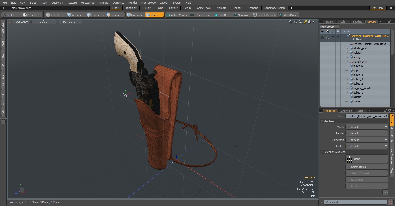 Leather Holster with Revolver 3D model