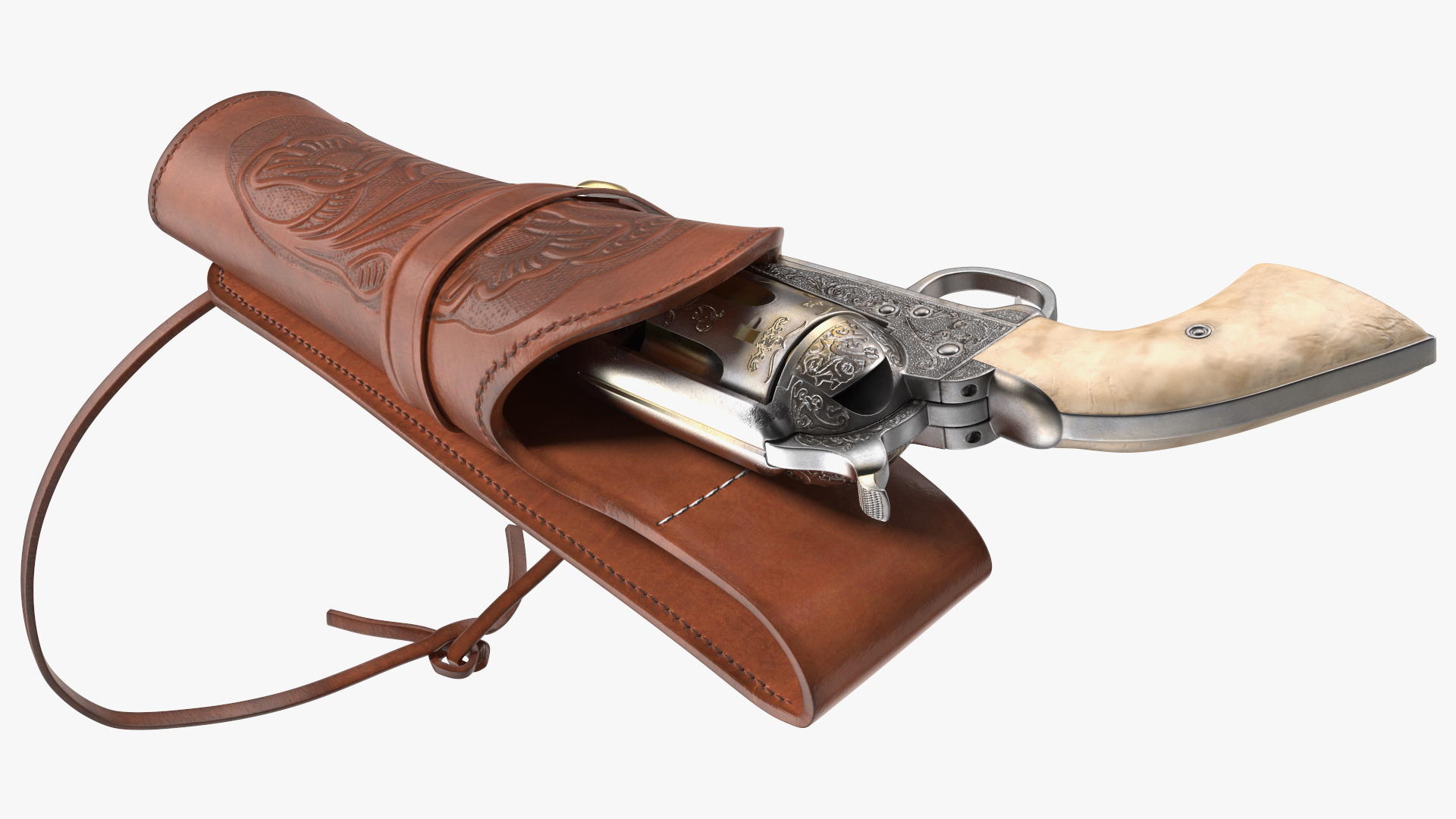 Leather Holster with Revolver 3D model
