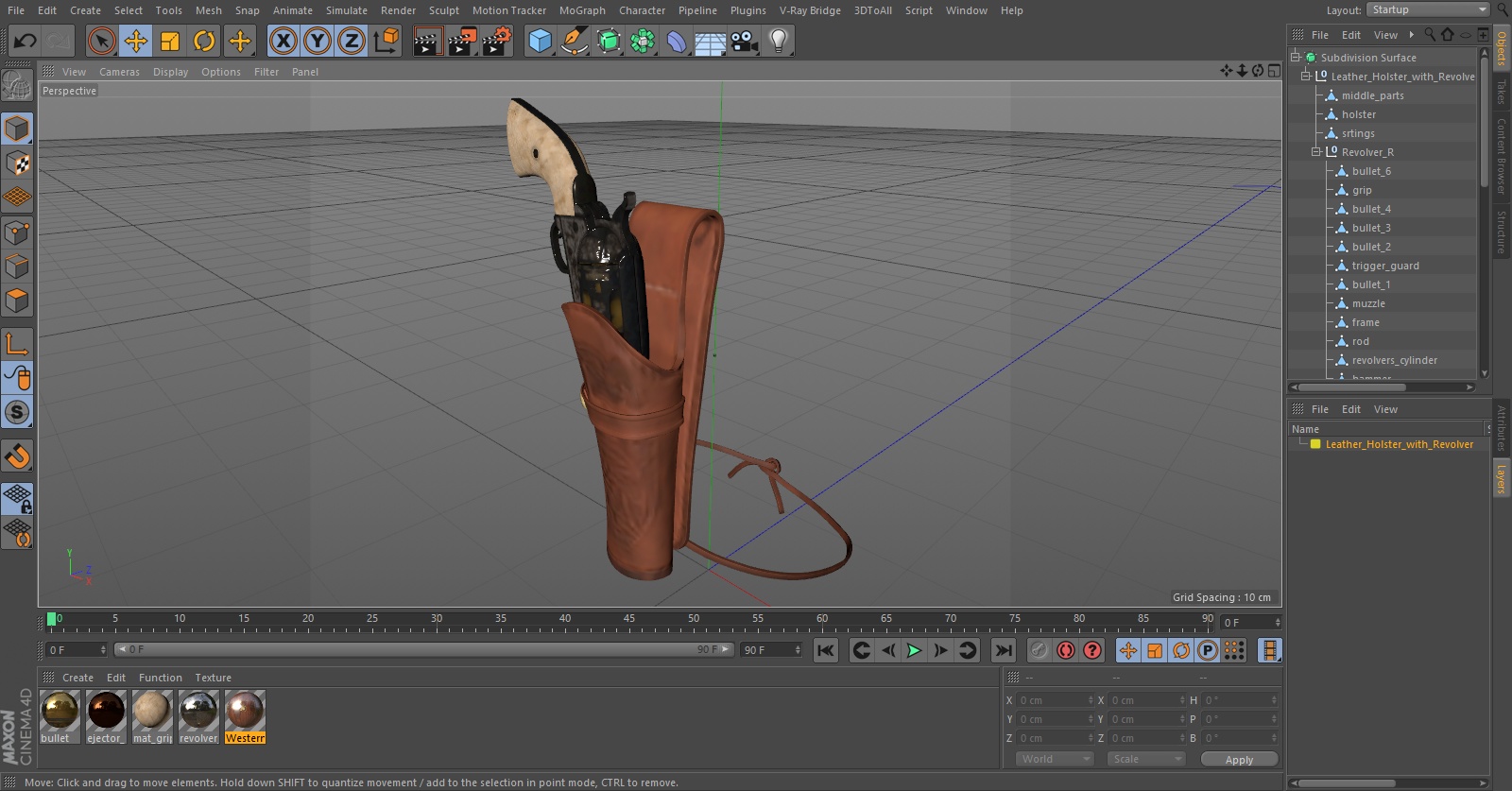 Leather Holster with Revolver 3D model