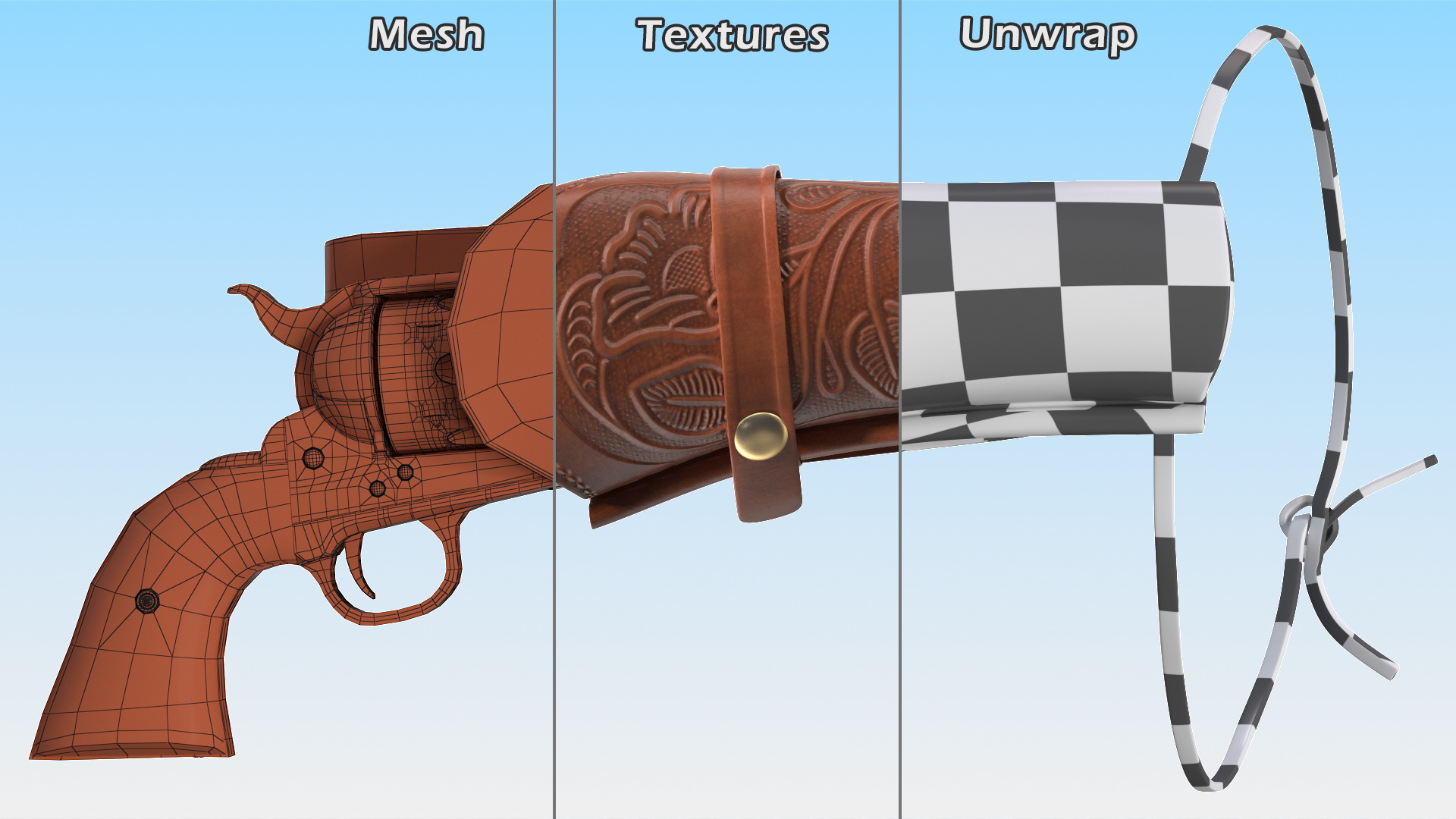 Leather Holster with Revolver 3D model