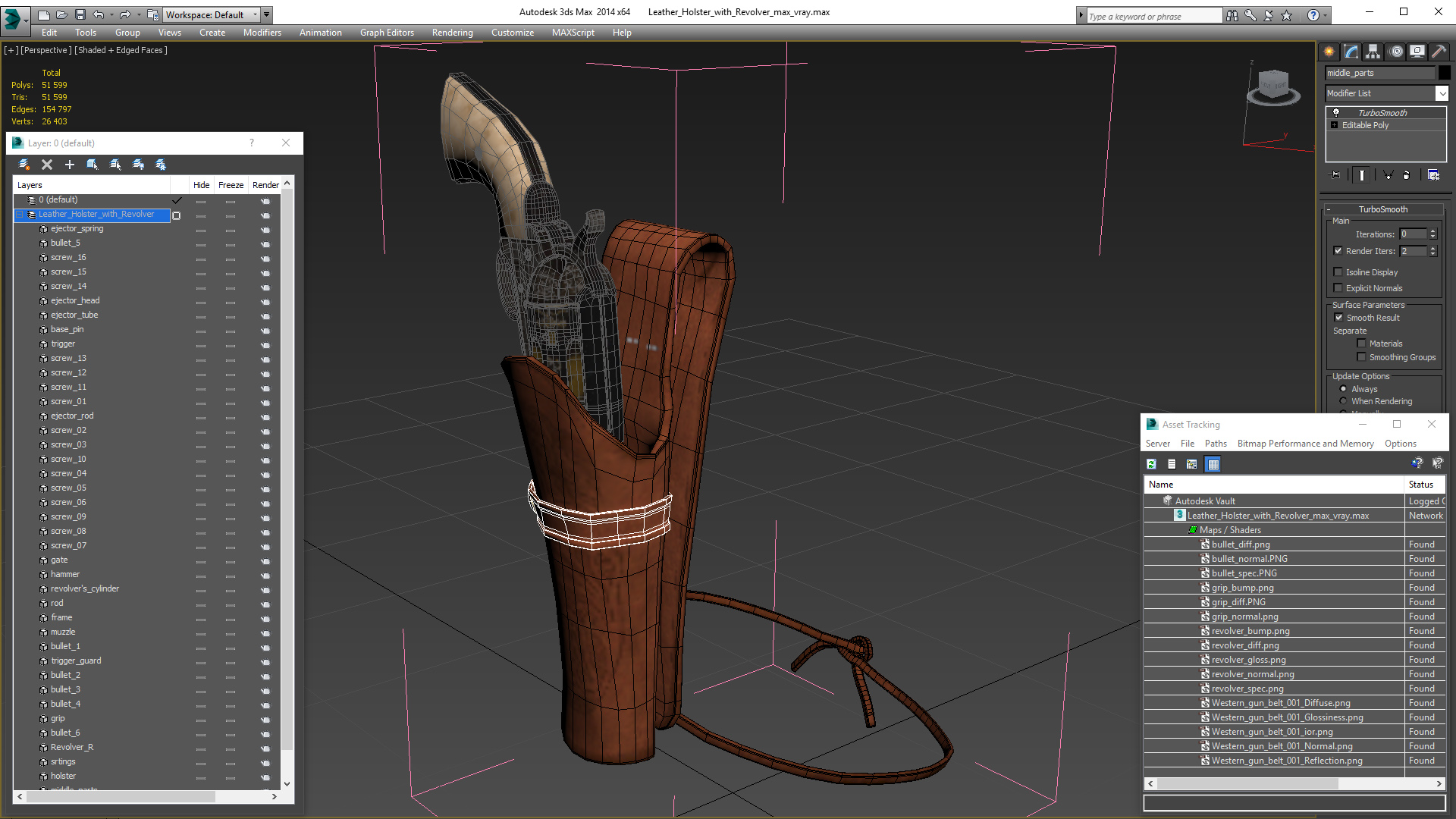 Leather Holster with Revolver 3D model