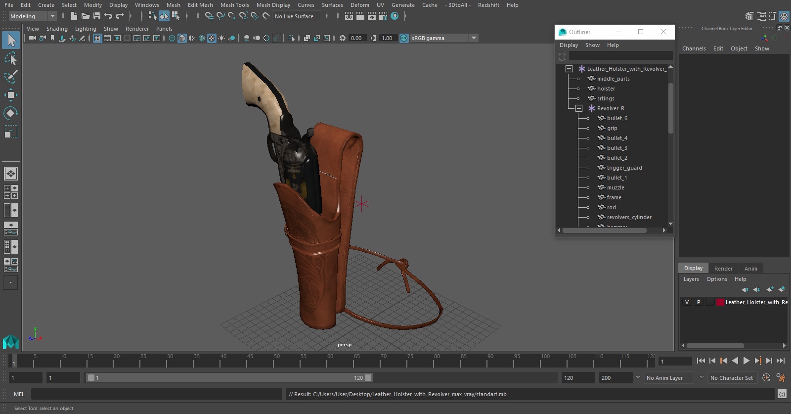 Leather Holster with Revolver 3D model
