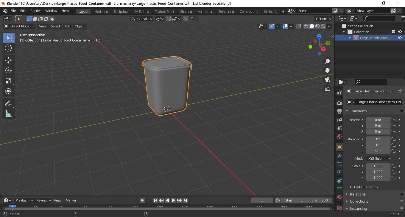 Large Plastic Food Container with Lid 3D