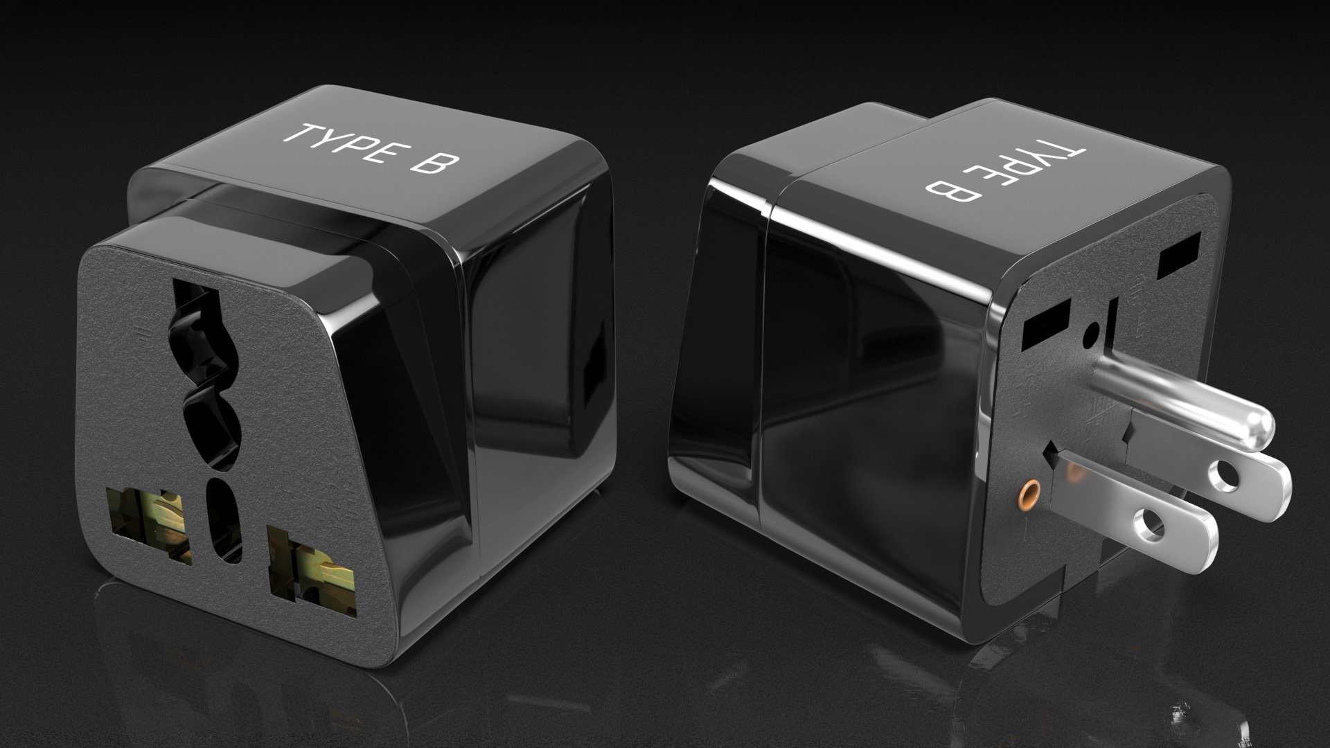 Type B Travel Plug Adapter Black 3D