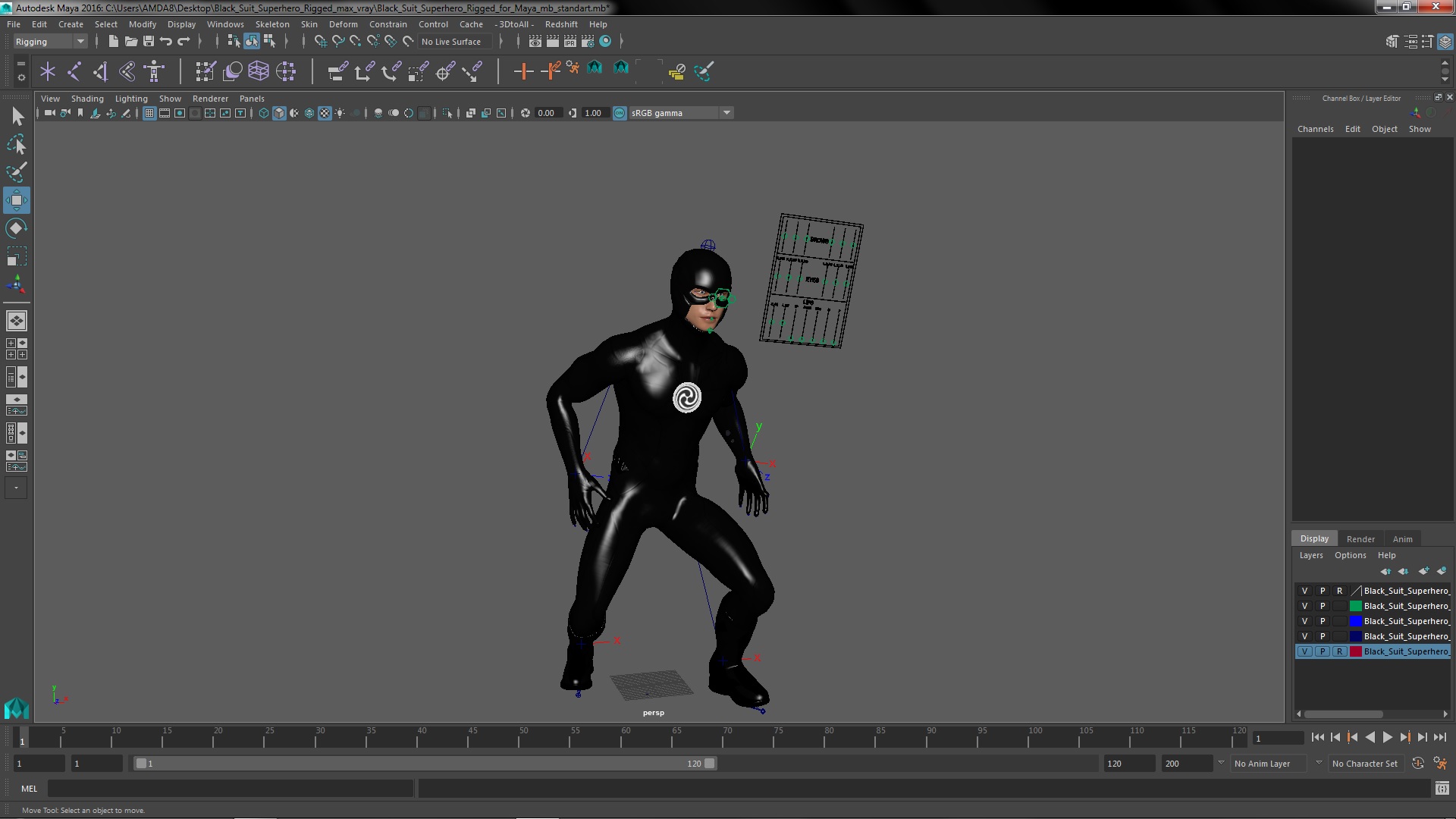 3D Black Suit Superhero Rigged for Maya