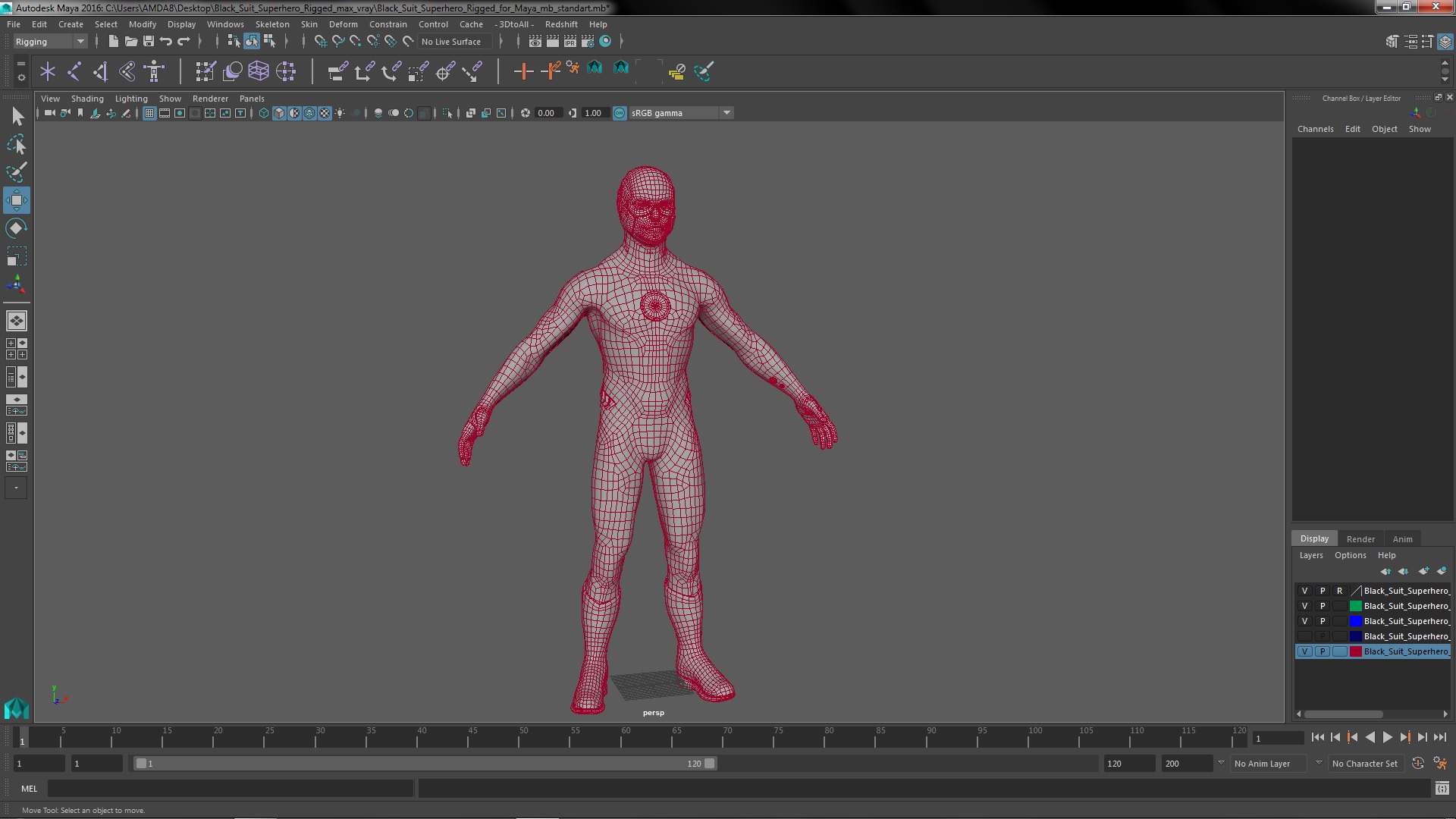 3D Black Suit Superhero Rigged for Maya