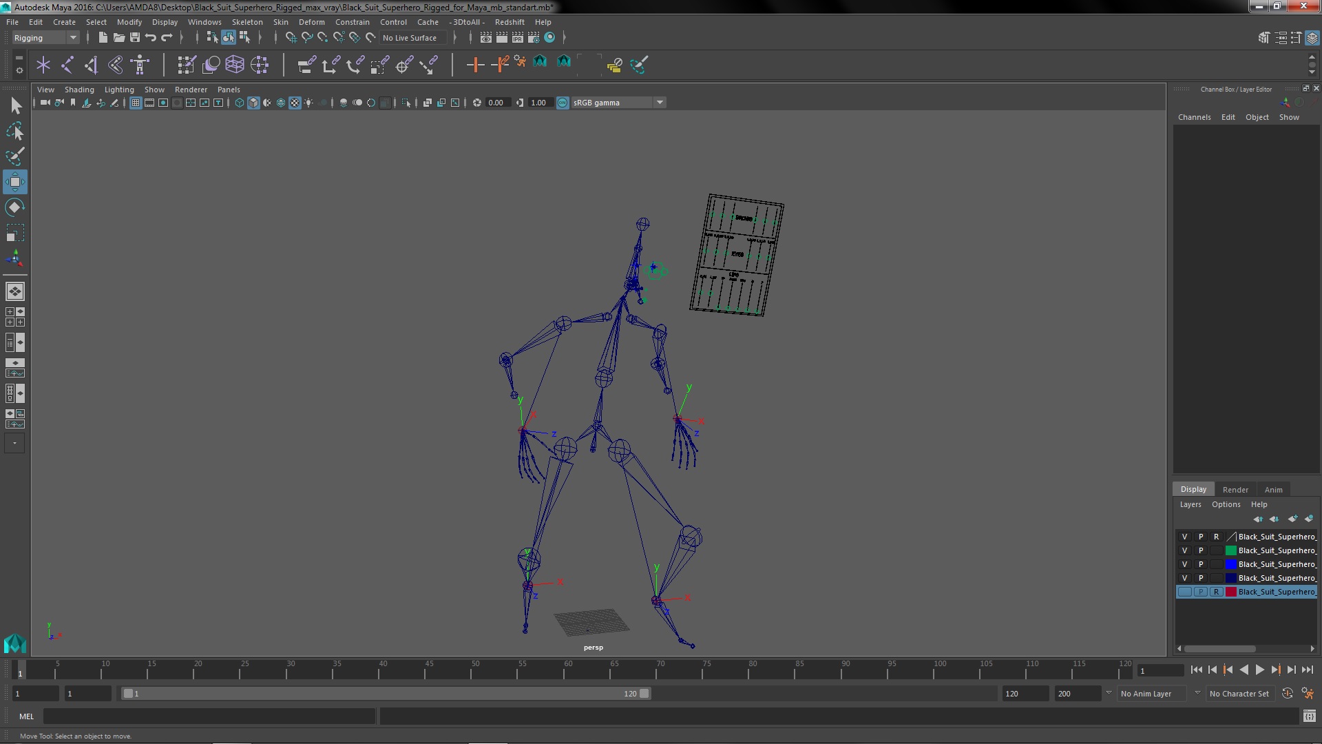 3D Black Suit Superhero Rigged for Maya
