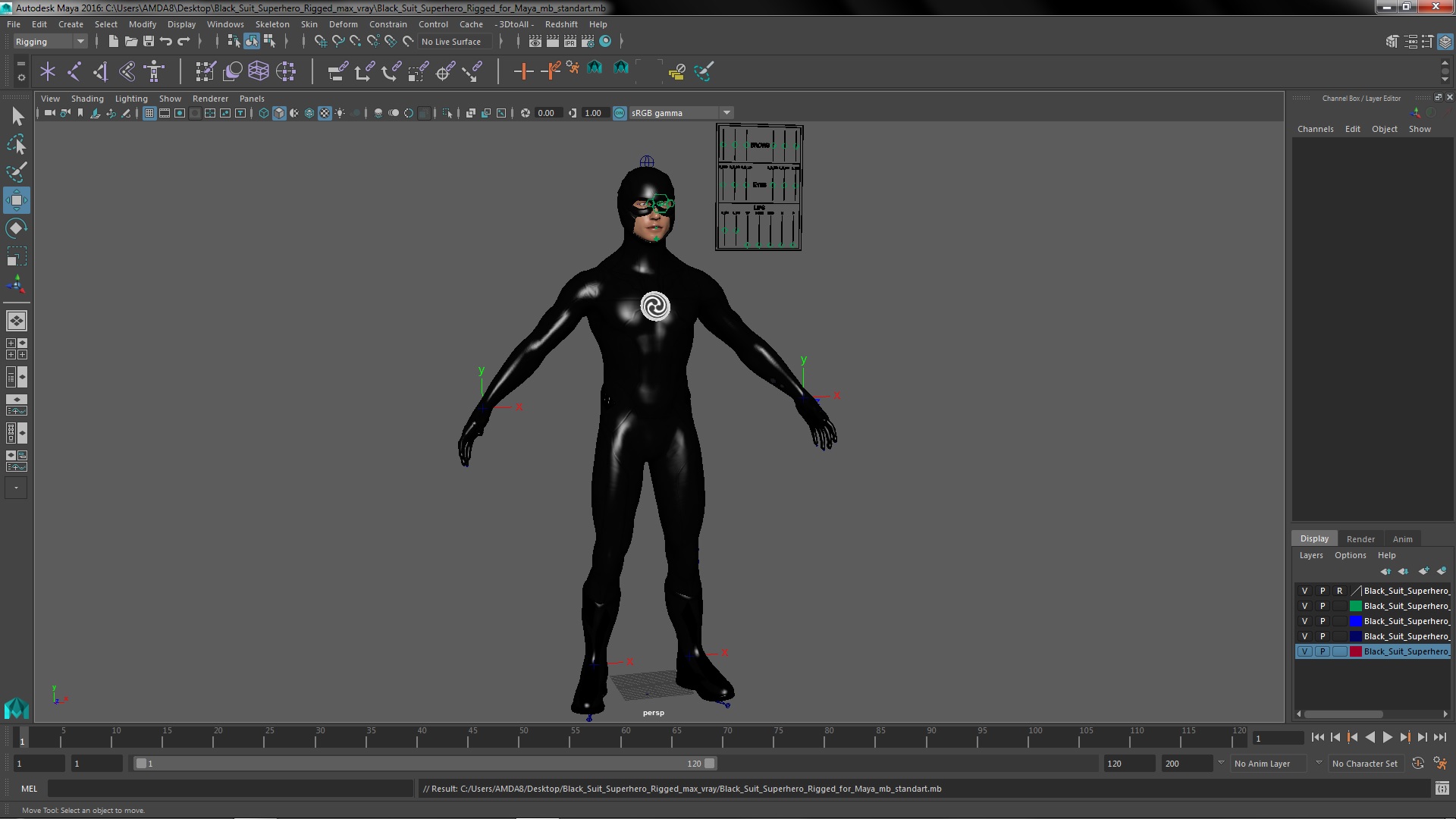 3D Black Suit Superhero Rigged for Maya