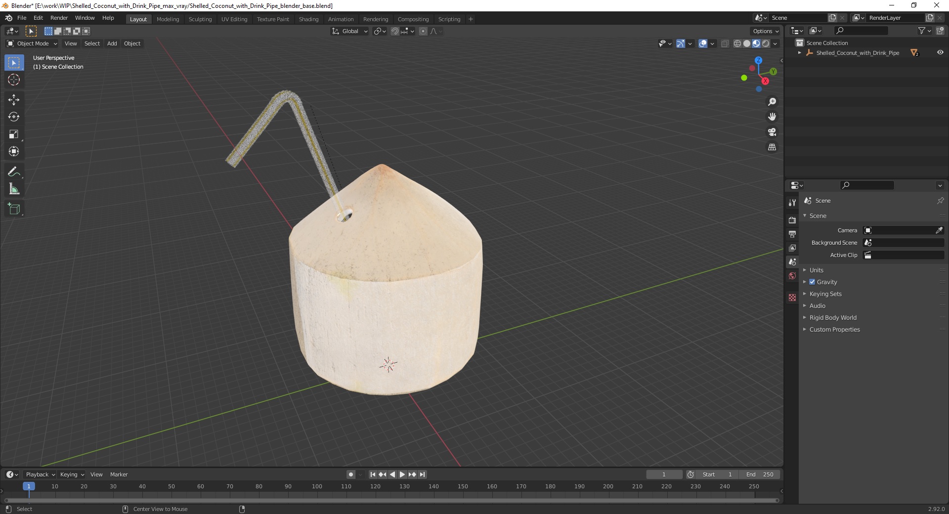3D Shelled Coconut with Drink Pipe