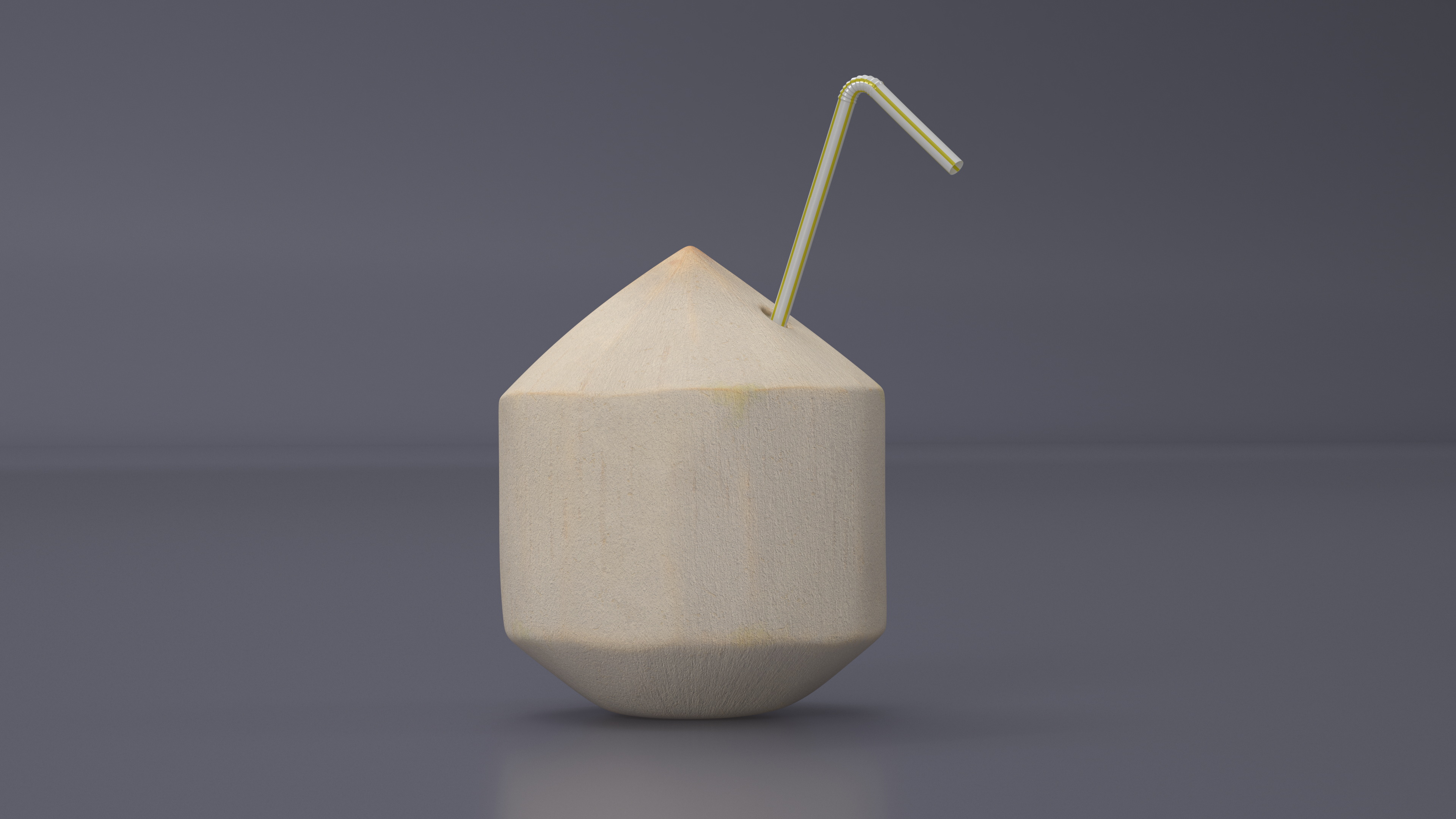 3D Shelled Coconut with Drink Pipe