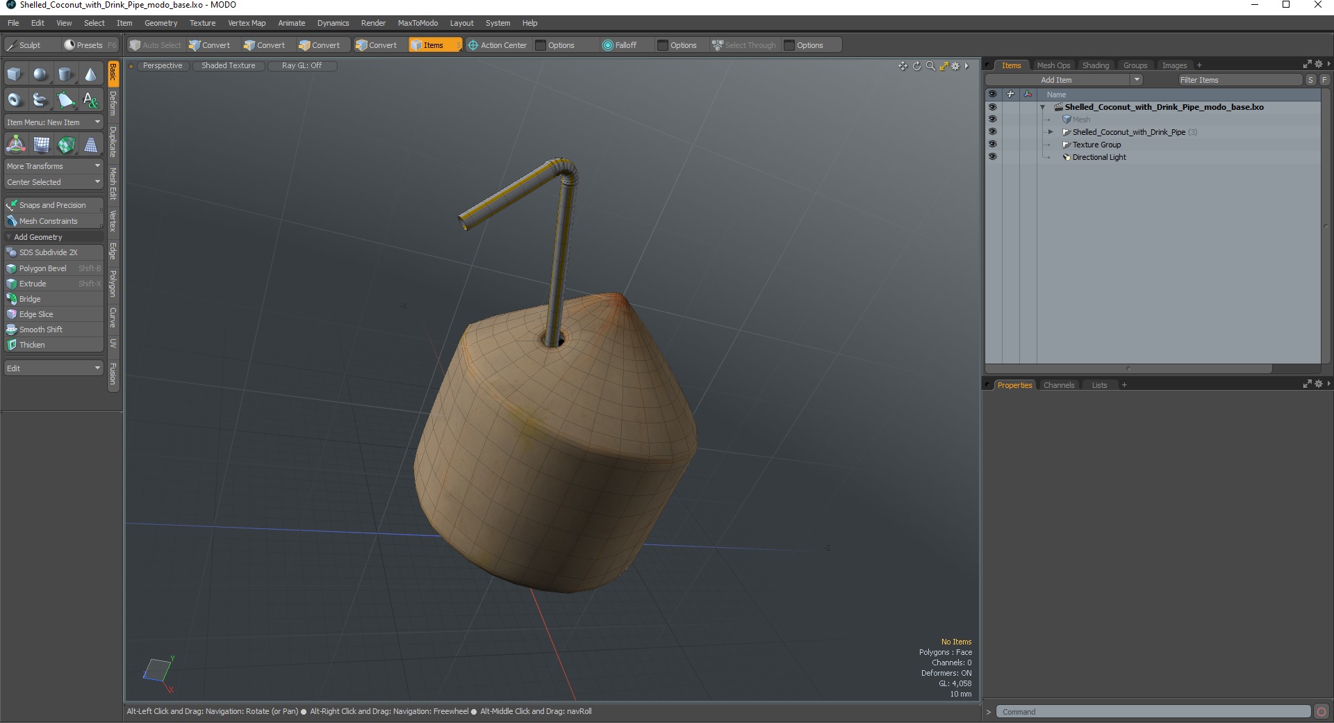 3D Shelled Coconut with Drink Pipe