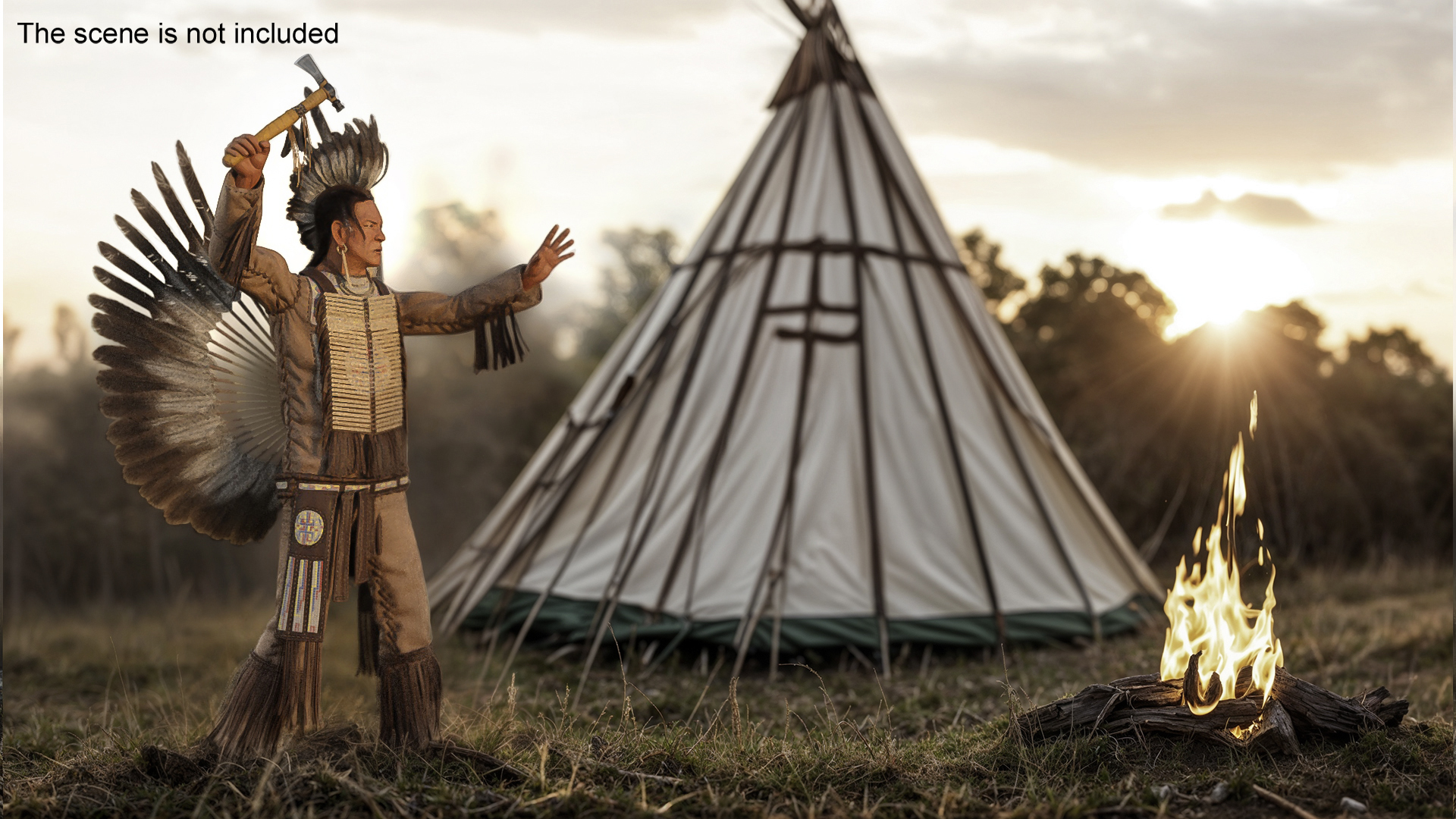 3D model Native American Chief with Tomahawk