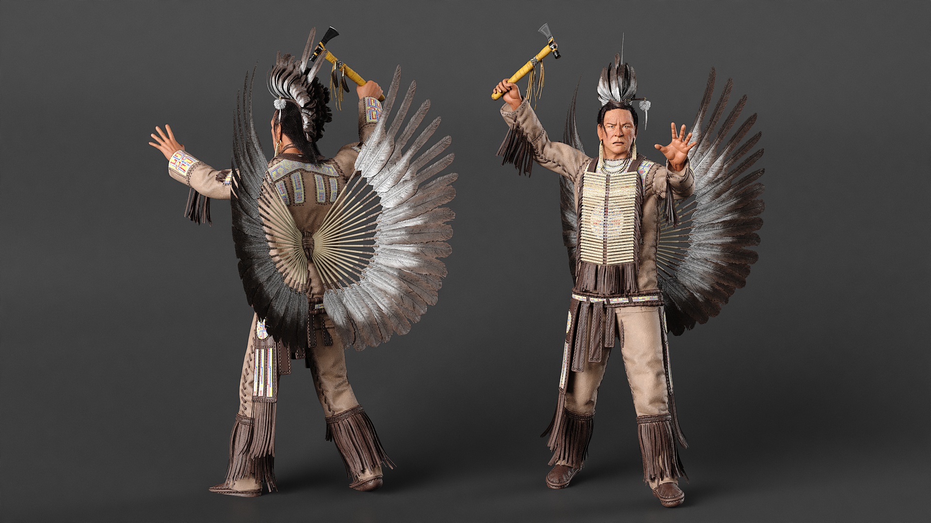 3D model Native American Chief with Tomahawk