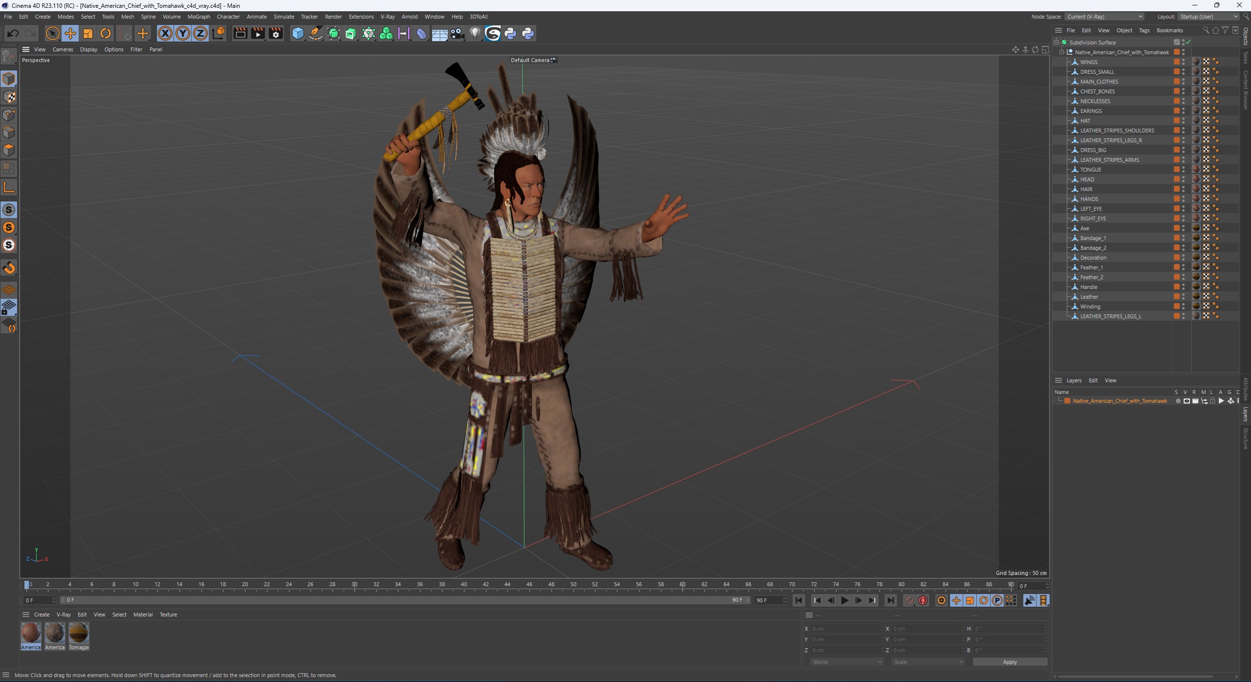 3D model Native American Chief with Tomahawk