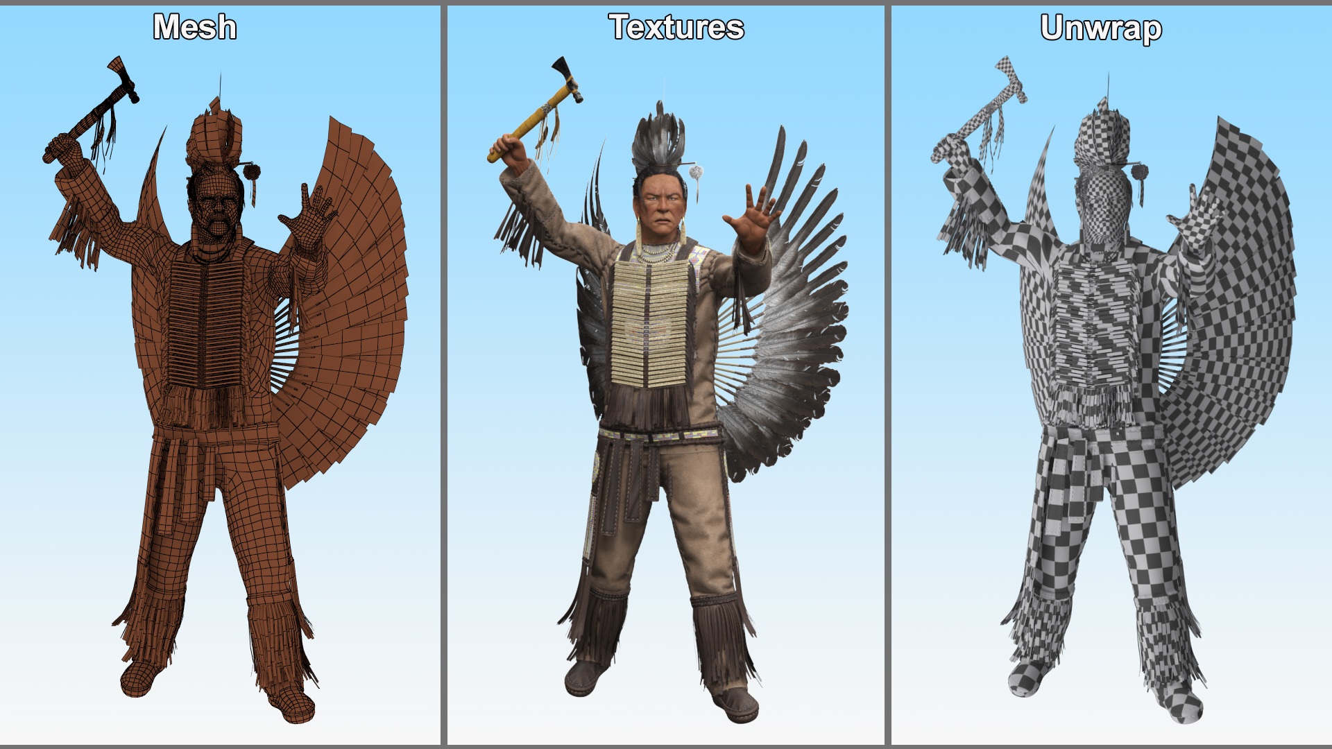 3D model Native American Chief with Tomahawk