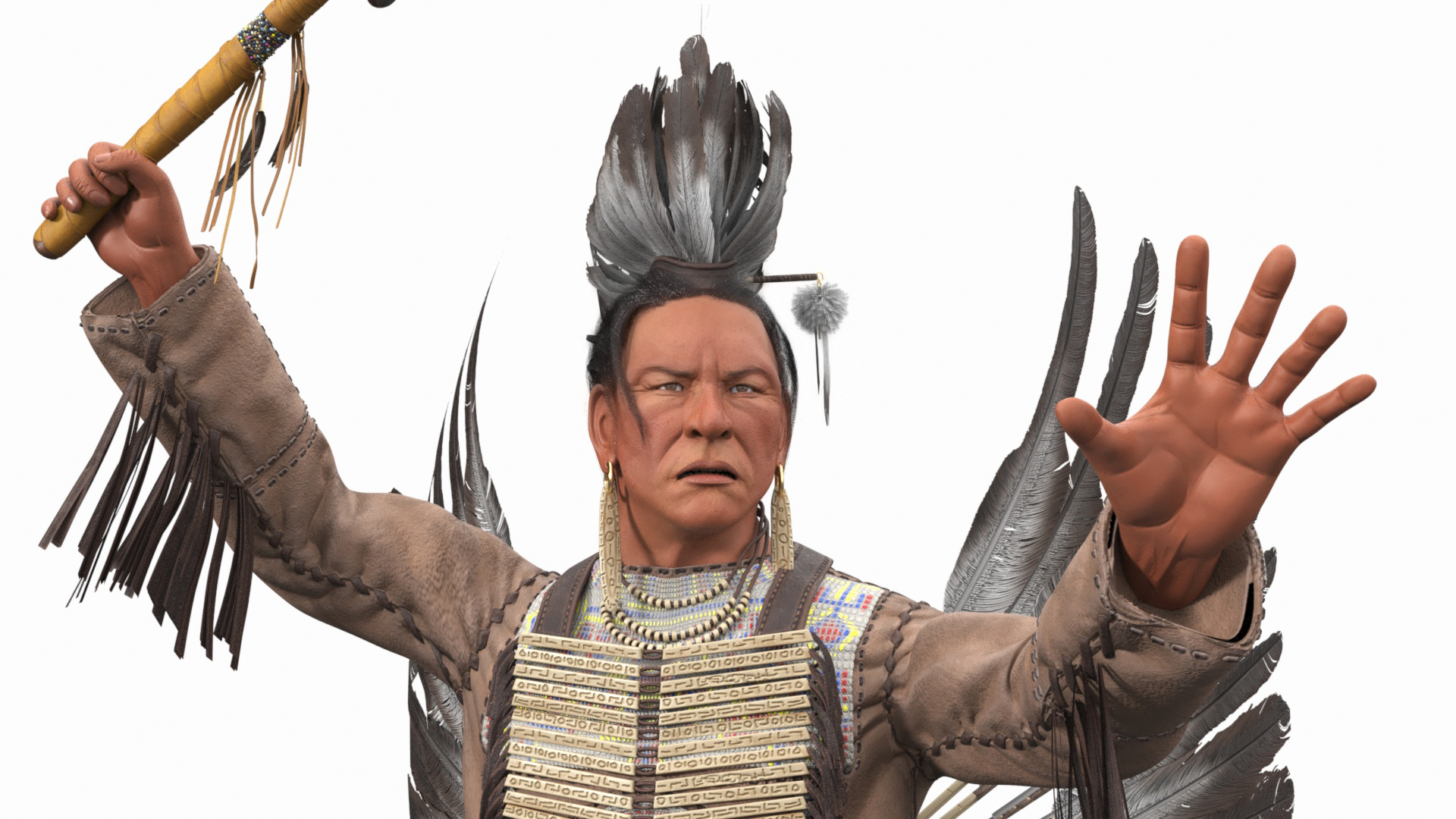 3D model Native American Chief with Tomahawk