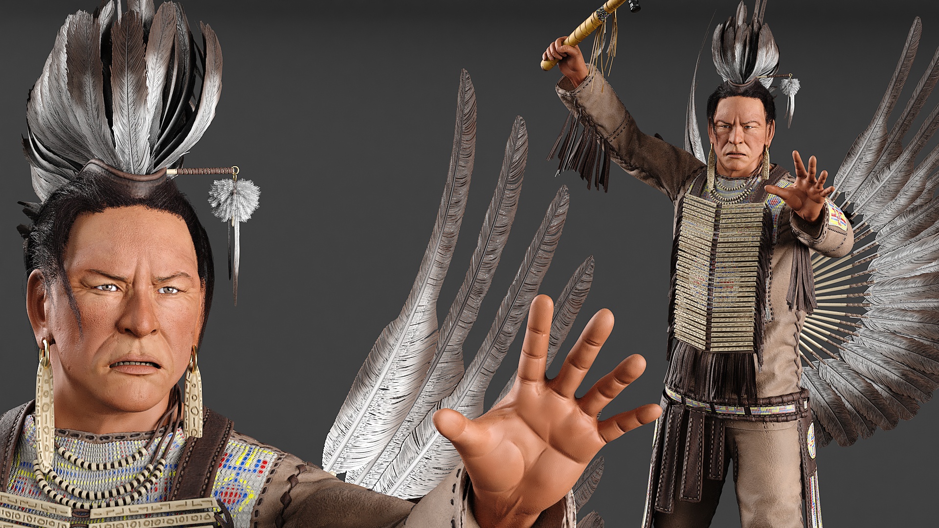 3D model Native American Chief with Tomahawk