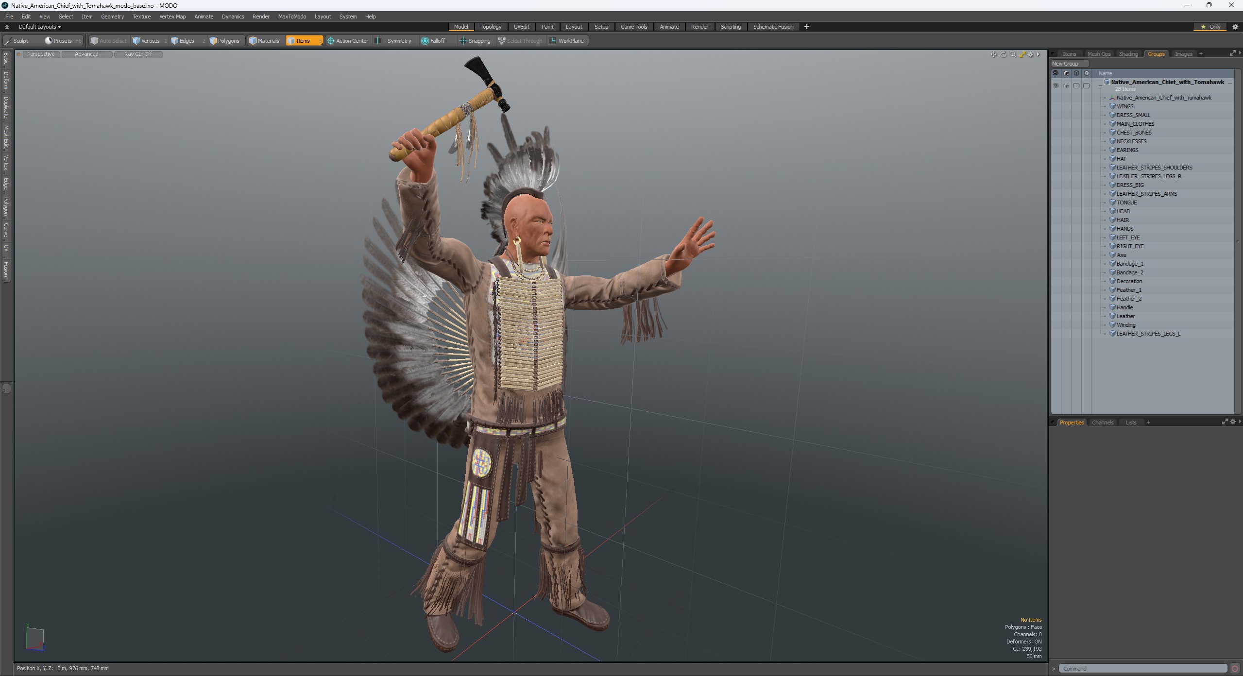3D model Native American Chief with Tomahawk