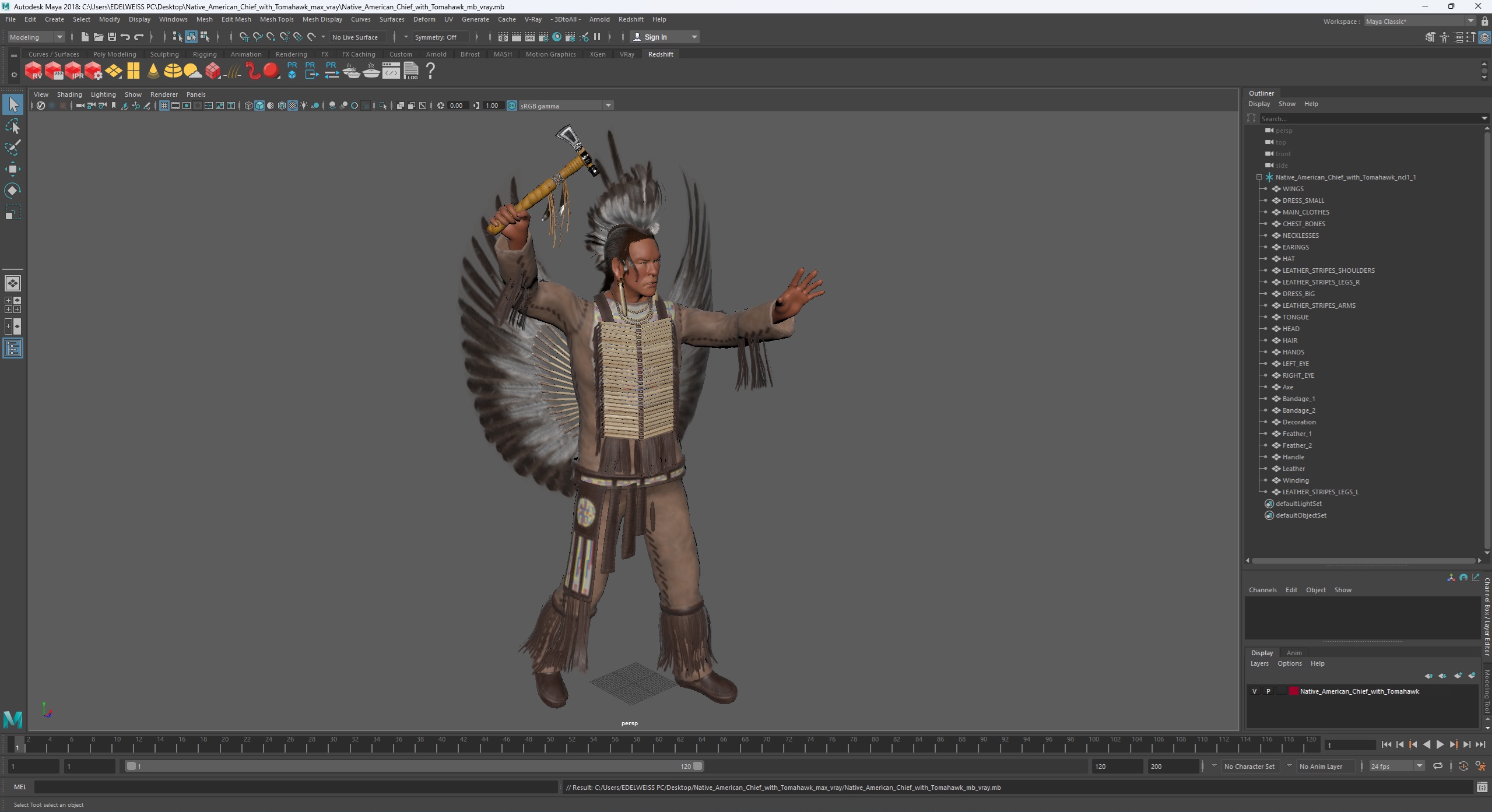 3D model Native American Chief with Tomahawk