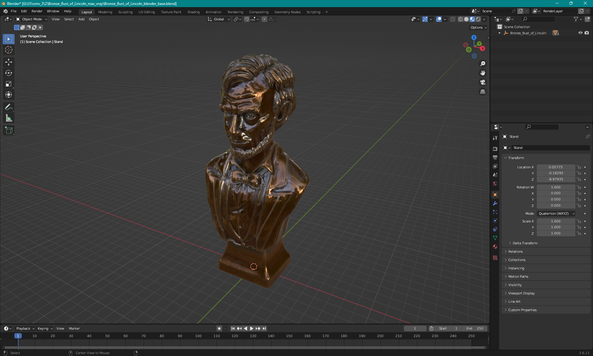 Bronze Bust of Lincoln 3D