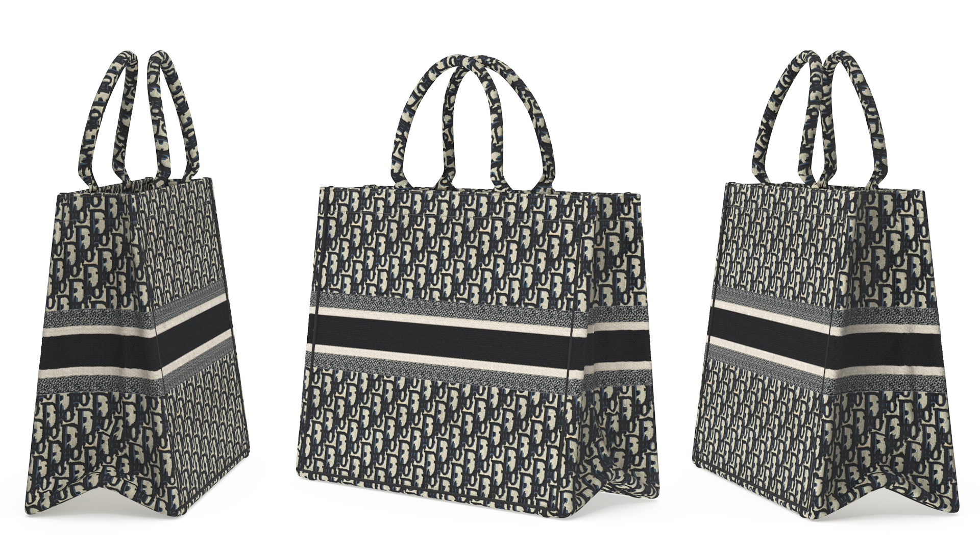 Womens Embroidery Tote Bag Beige 3D