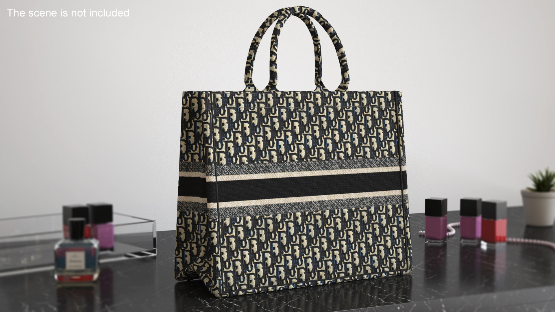 Womens Embroidery Tote Bag Beige 3D