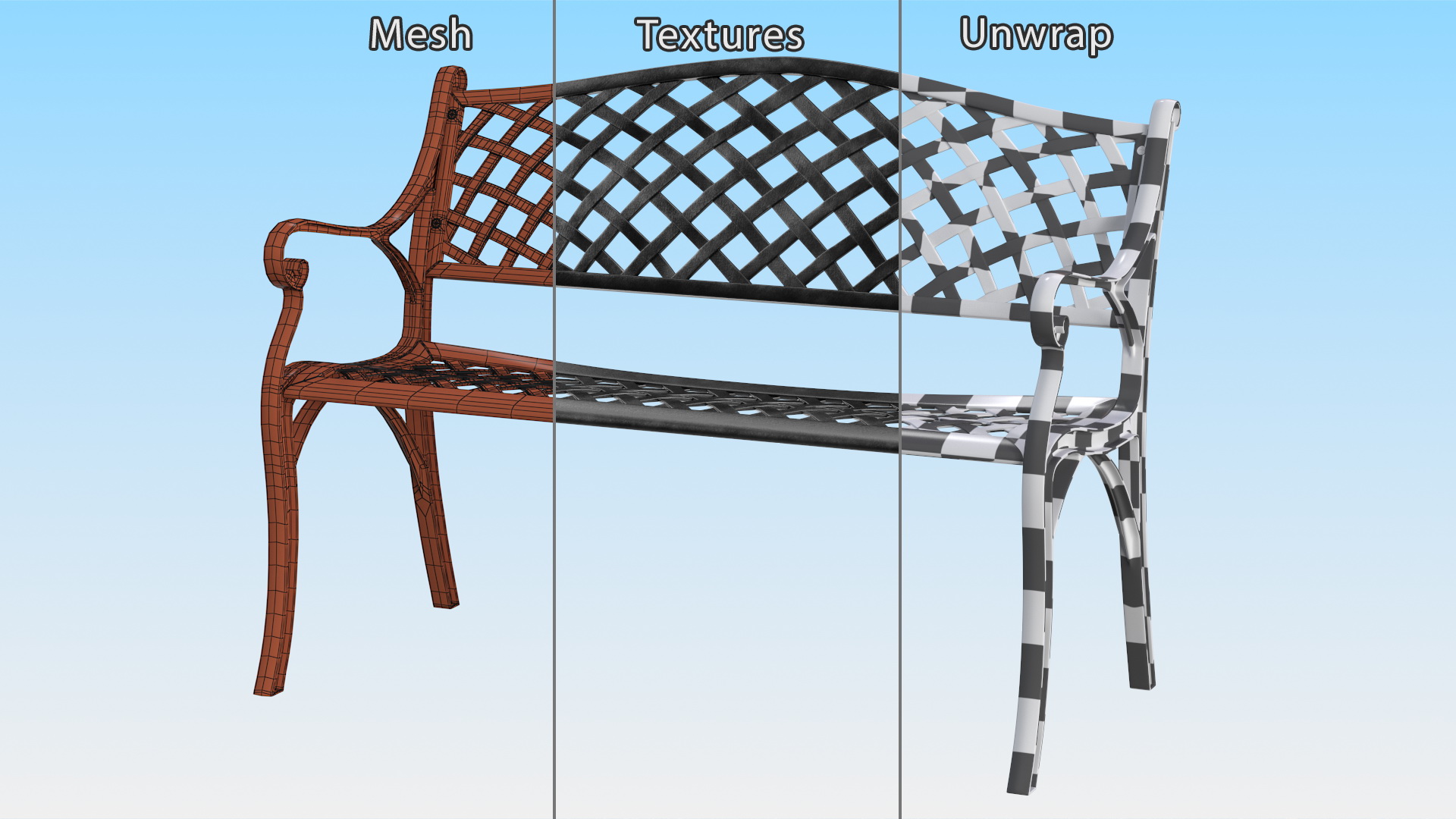 All-Weather Cast Metal Bench Black 3D model