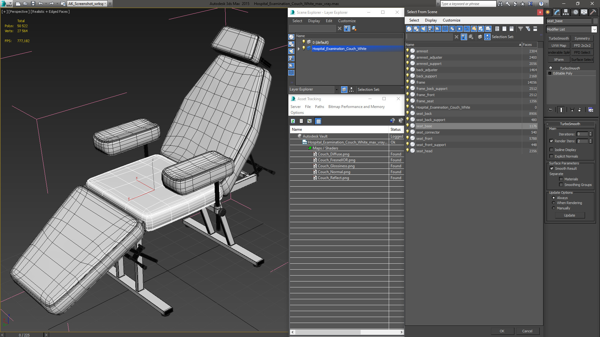 Hospital Examination Couch White 3D
