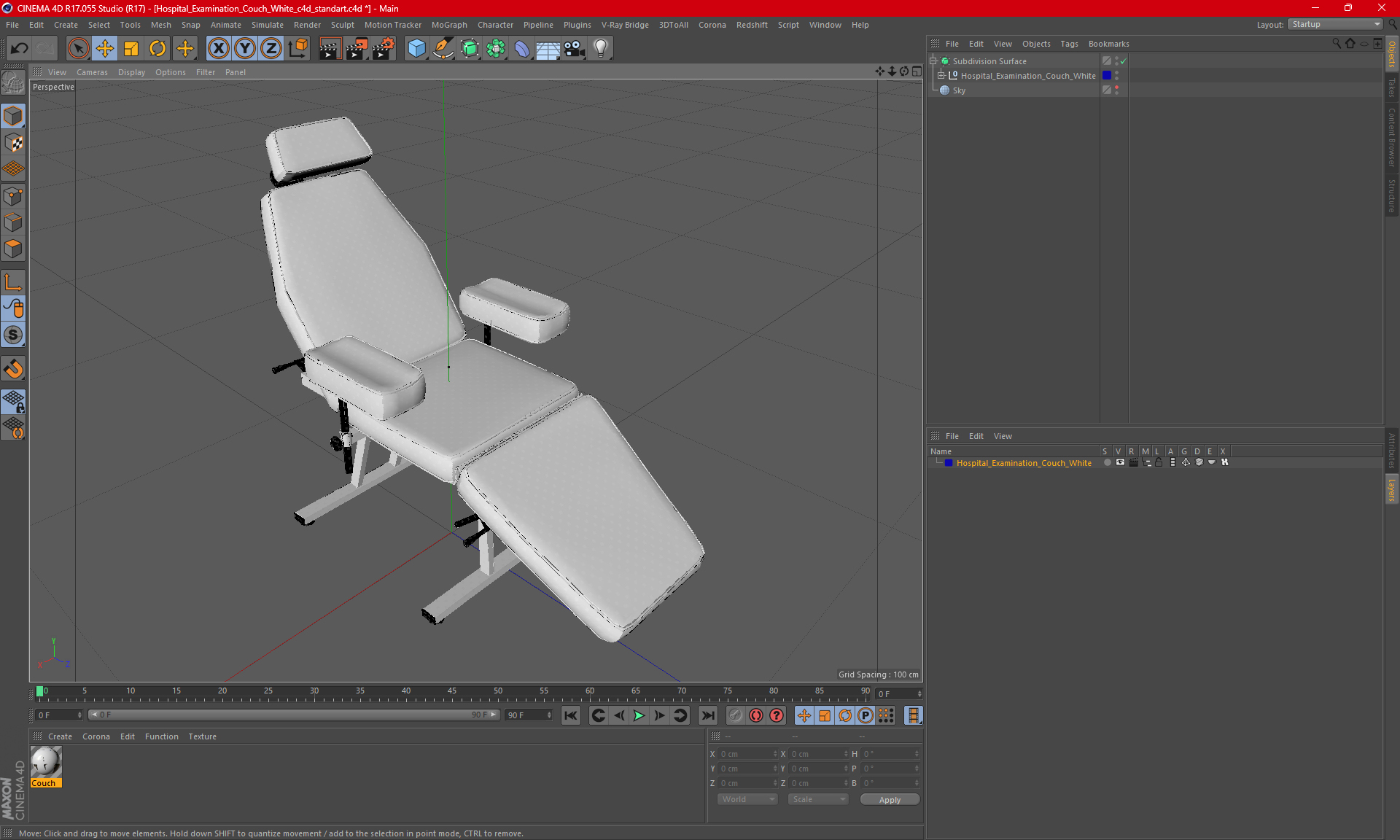 Hospital Examination Couch White 3D