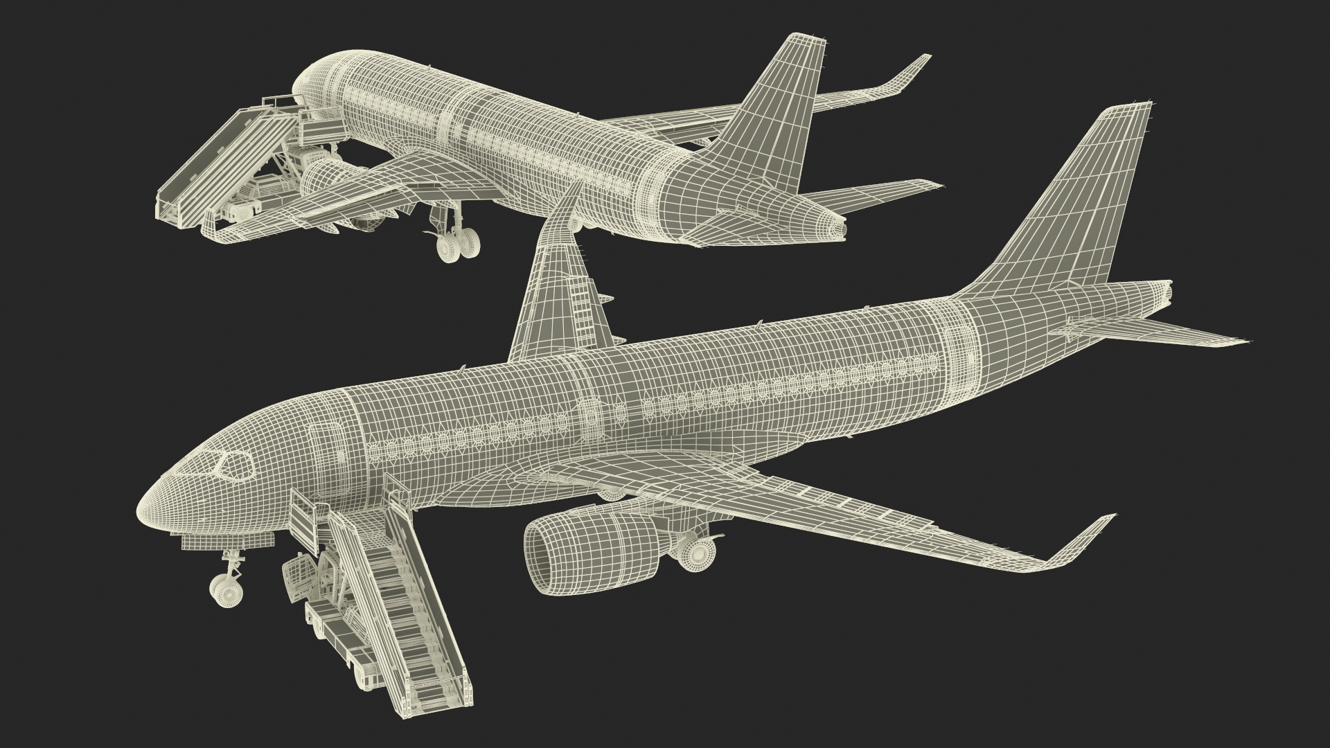 3D Airbus Delta with Passenger Boarding Stairs Car Rigged for Cinema 4D model