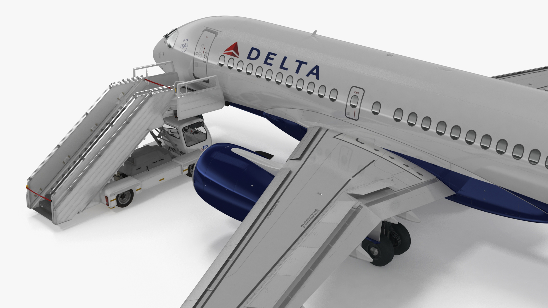 3D Airbus Delta with Passenger Boarding Stairs Car Rigged for Cinema 4D model