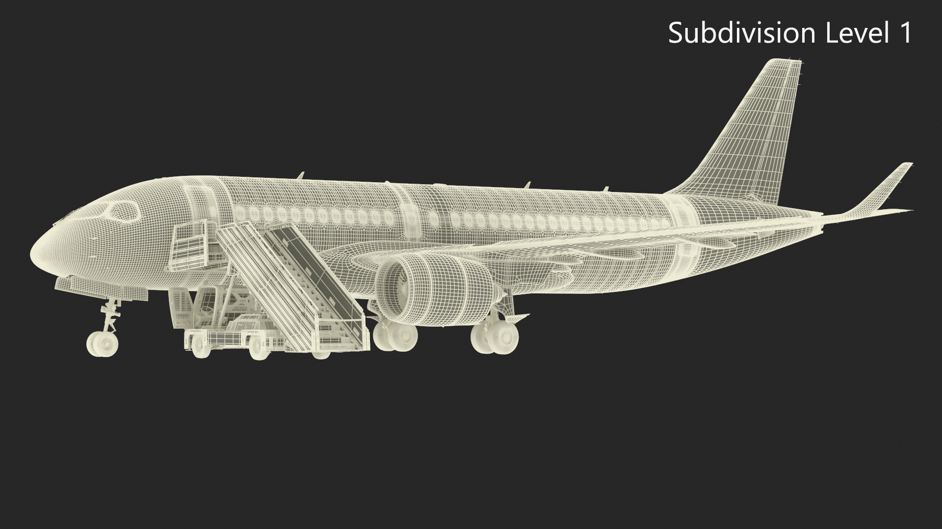 3D Airbus Delta with Passenger Boarding Stairs Car Rigged for Cinema 4D model
