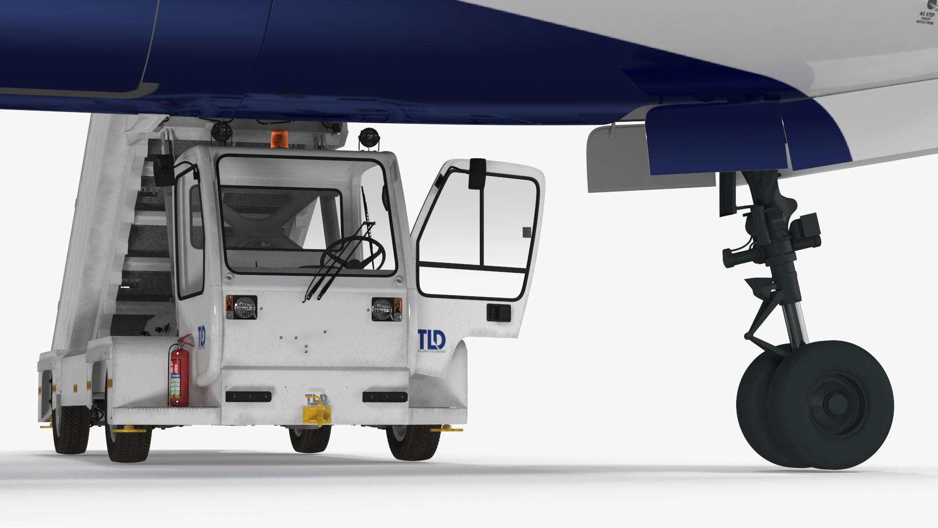 3D Airbus Delta with Passenger Boarding Stairs Car Rigged for Cinema 4D model