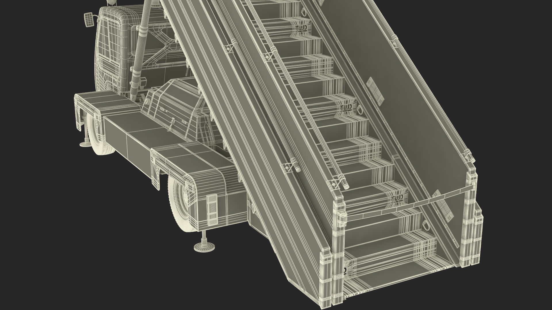 3D Airbus Delta with Passenger Boarding Stairs Car Rigged for Cinema 4D model