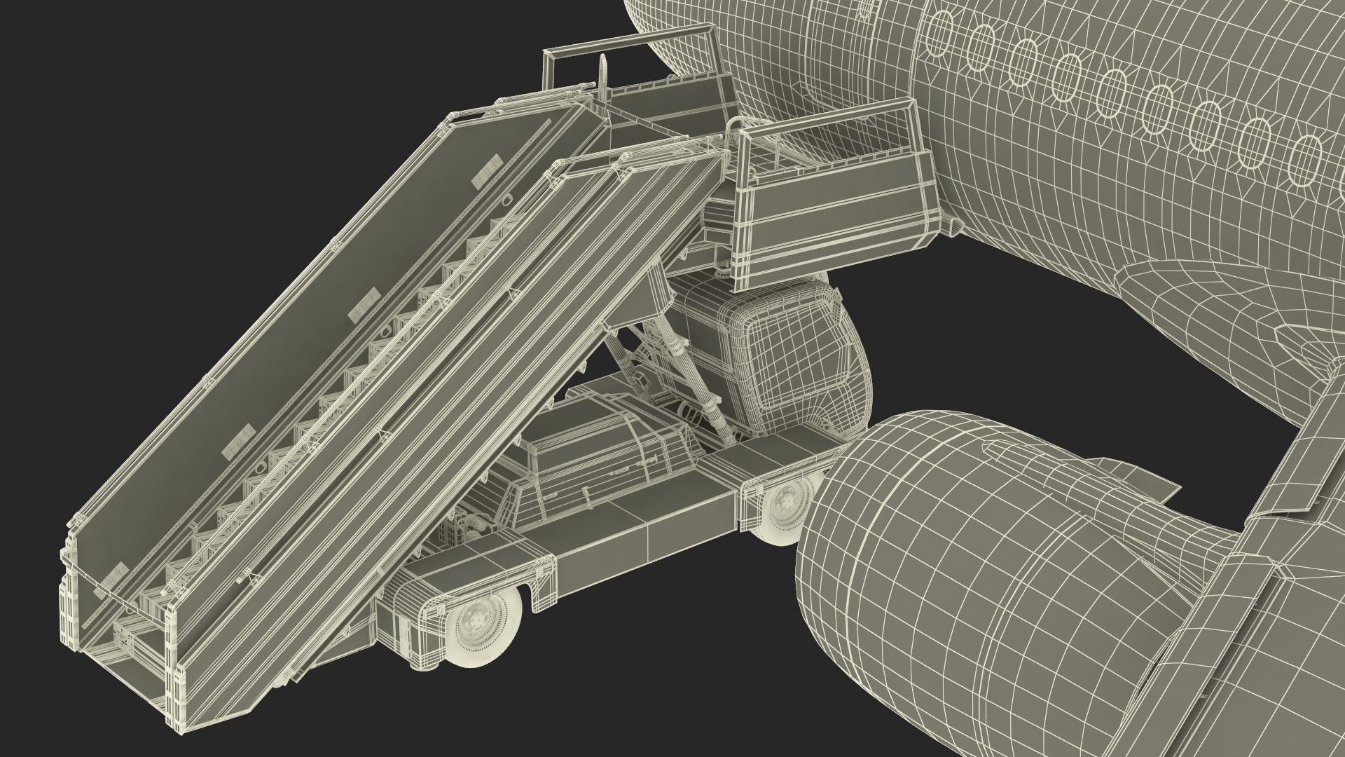 3D Airbus Delta with Passenger Boarding Stairs Car Rigged for Cinema 4D model